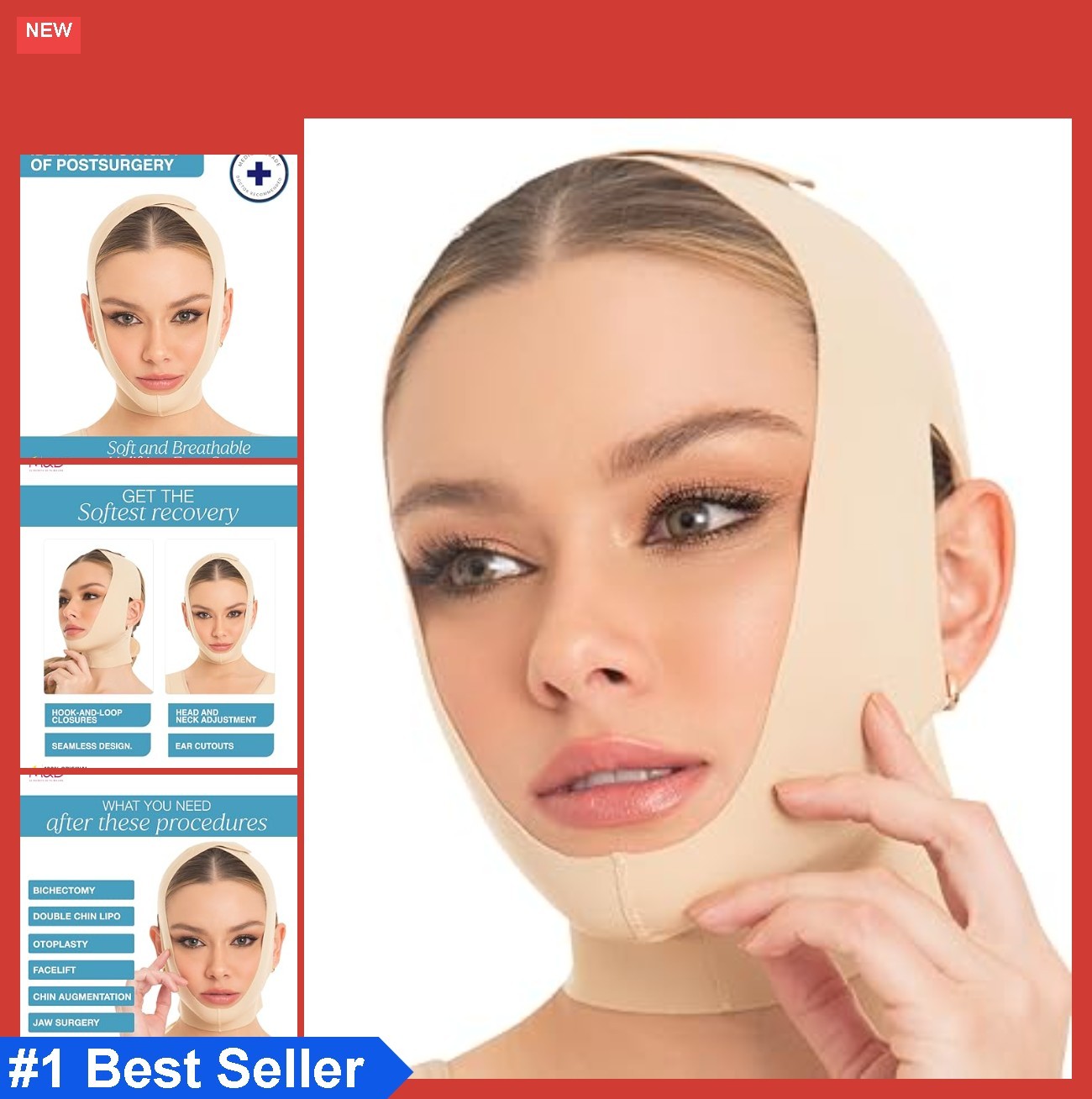 Face Slimming Chin Strap Compression Garment Post Surgery Beige Medium