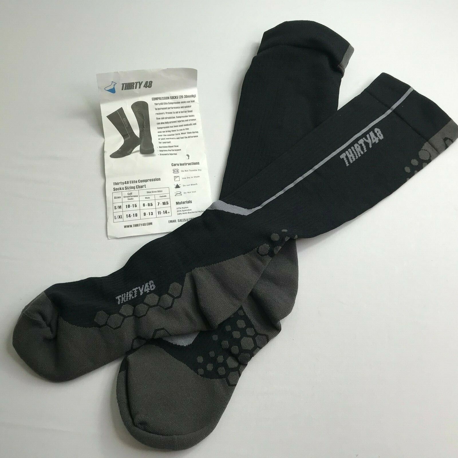 Thirty 48 Elite Long Compression Socks. Hiking Backpacking. New NWT. Black.