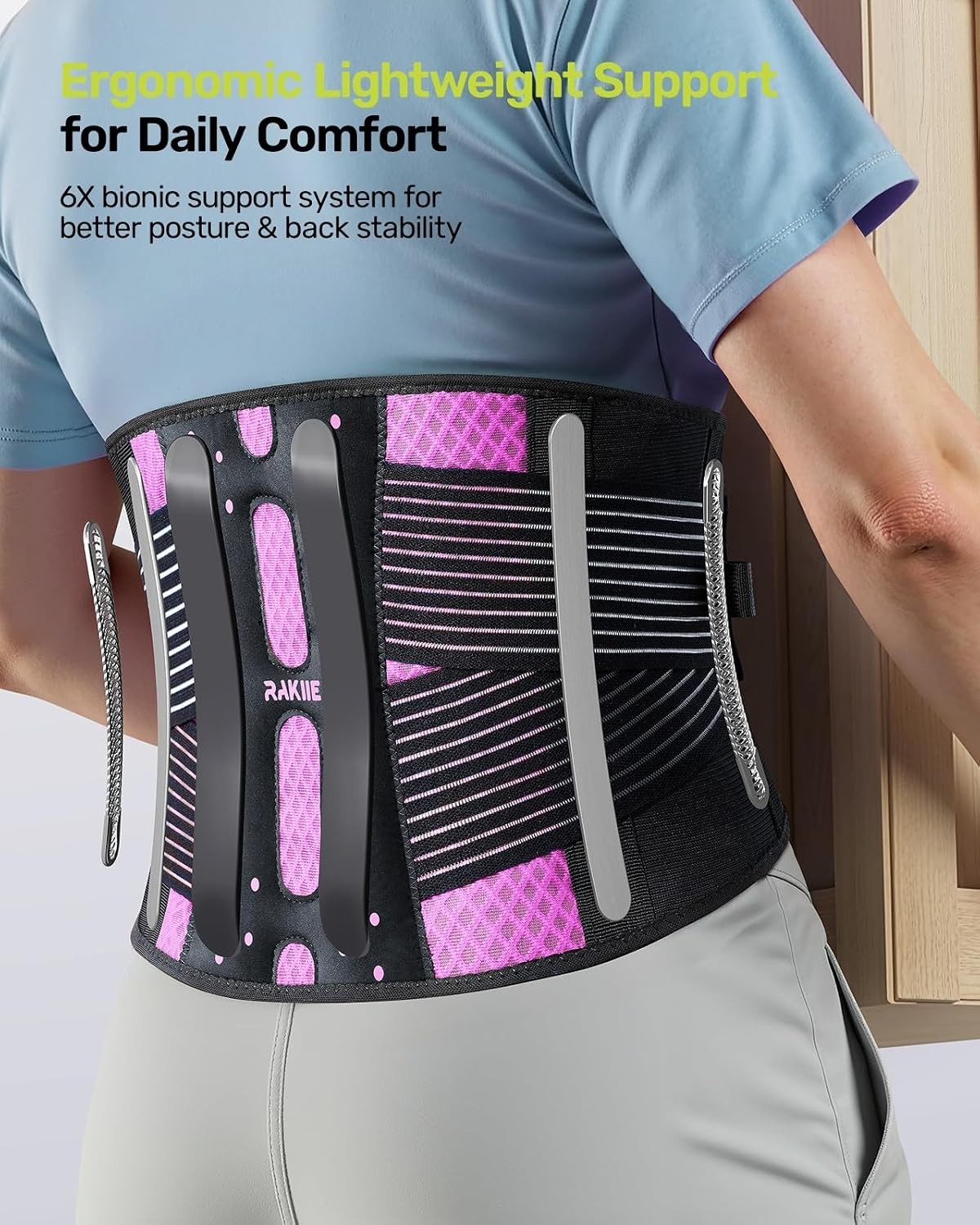 Lightweight Ergonomic Back Support Brace for Pain Relief – Breathable & Pink XXL