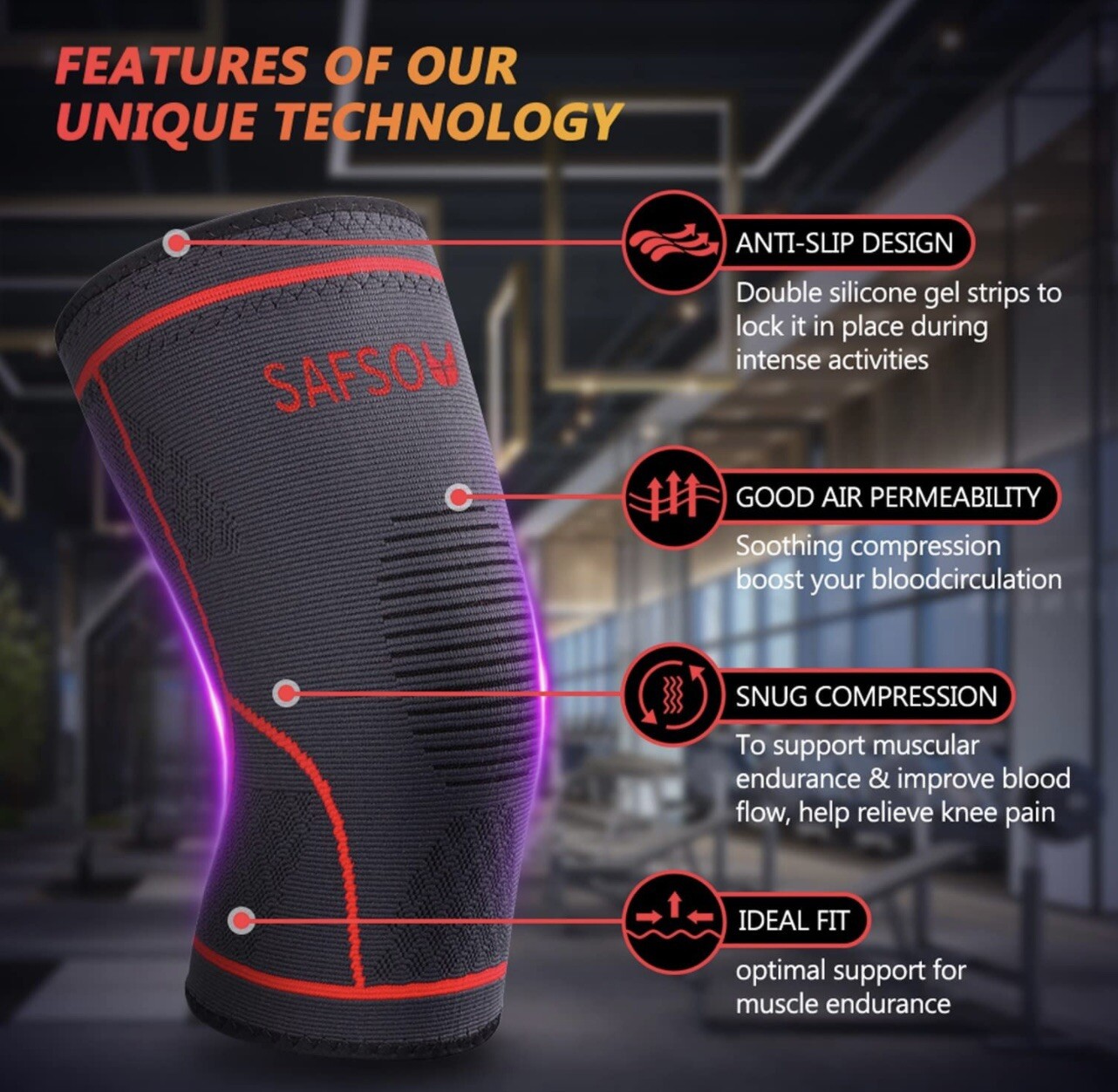 SAFSOU KNEE COMPRESSION SLEEVE COMFORTABLE AVAILABLE IN XL L S M