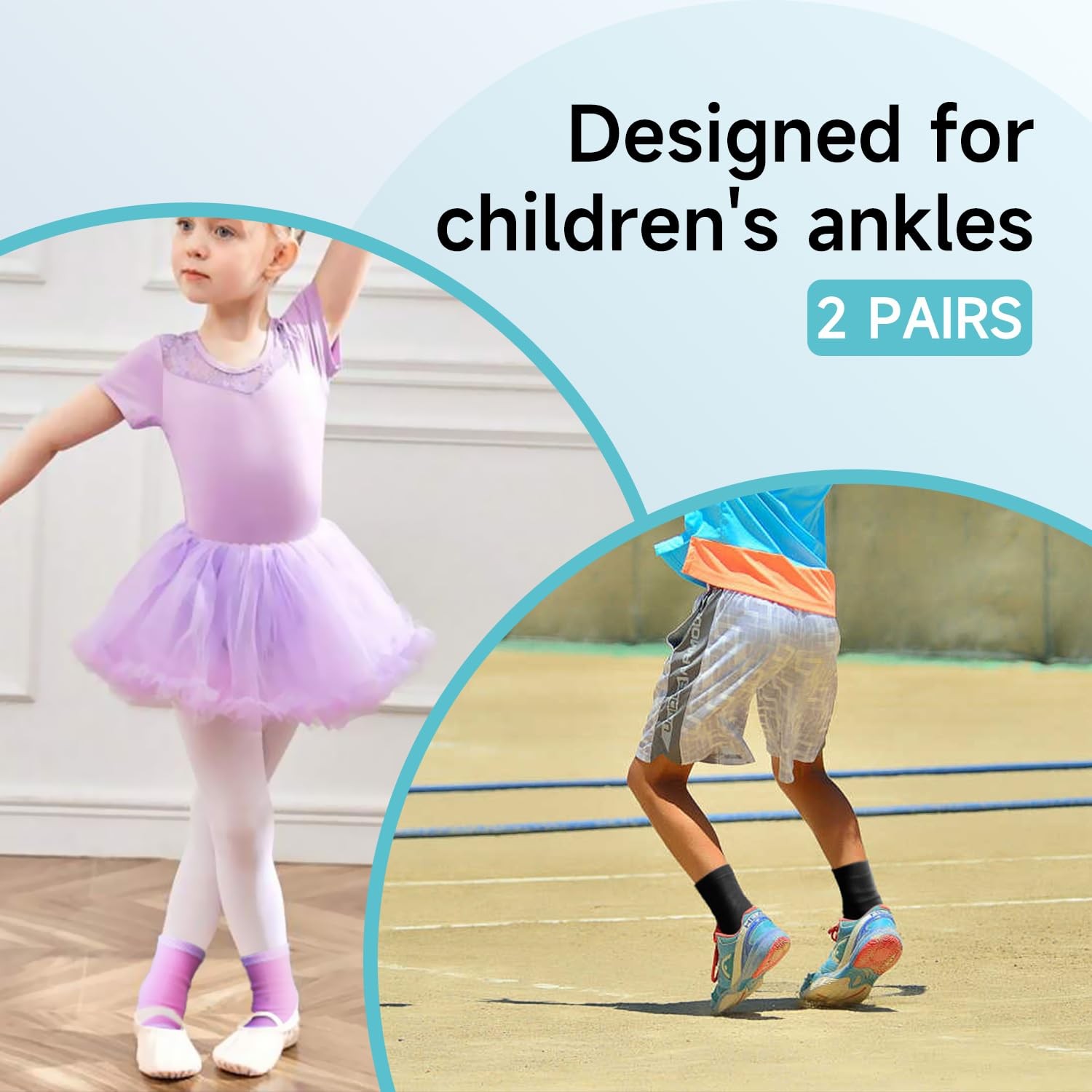 2 Pairs Kids Compression Ankle Braces Non Slip Support Sleeve Black Size S
