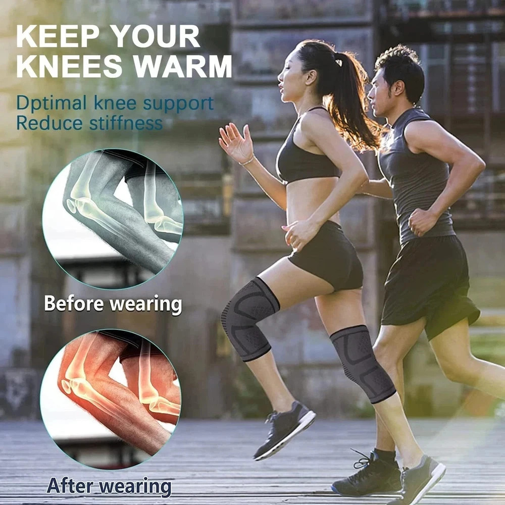 1x Knee Sleeves Copper Silver Compression Brace Support Sport Joint Injury Pain