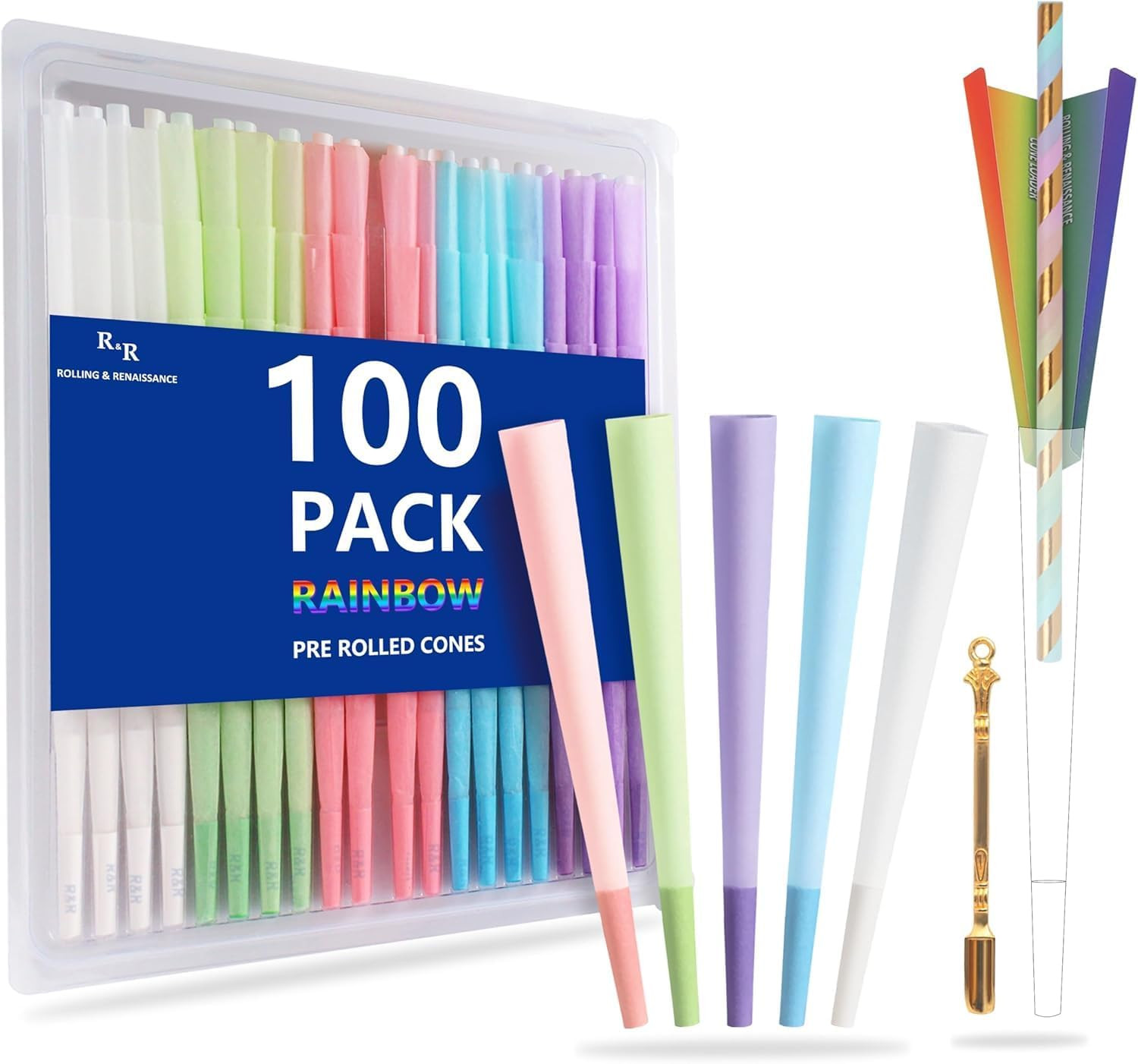 100 Pack Colorful Rolling Papers Pre Rolled Cones King Size – 108Mm Colorful