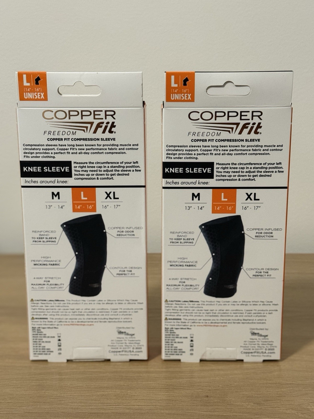 Copper Fit Freedom Knee Compression Sleeves L Copper Infused Black 2-Pack LARGE