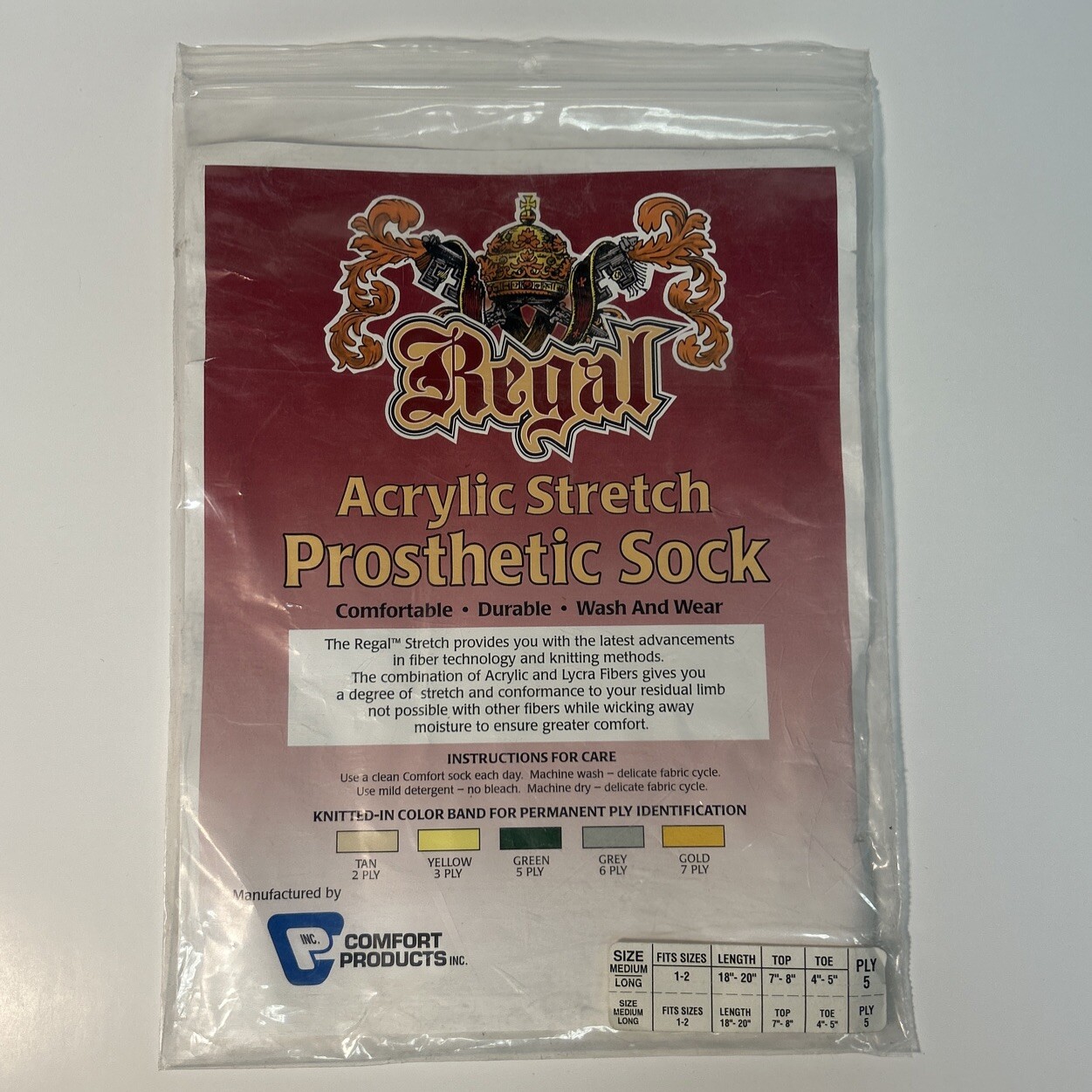Regal Acrylic Stretch Prosthetic Sock, Size Medium/Long Ply 5