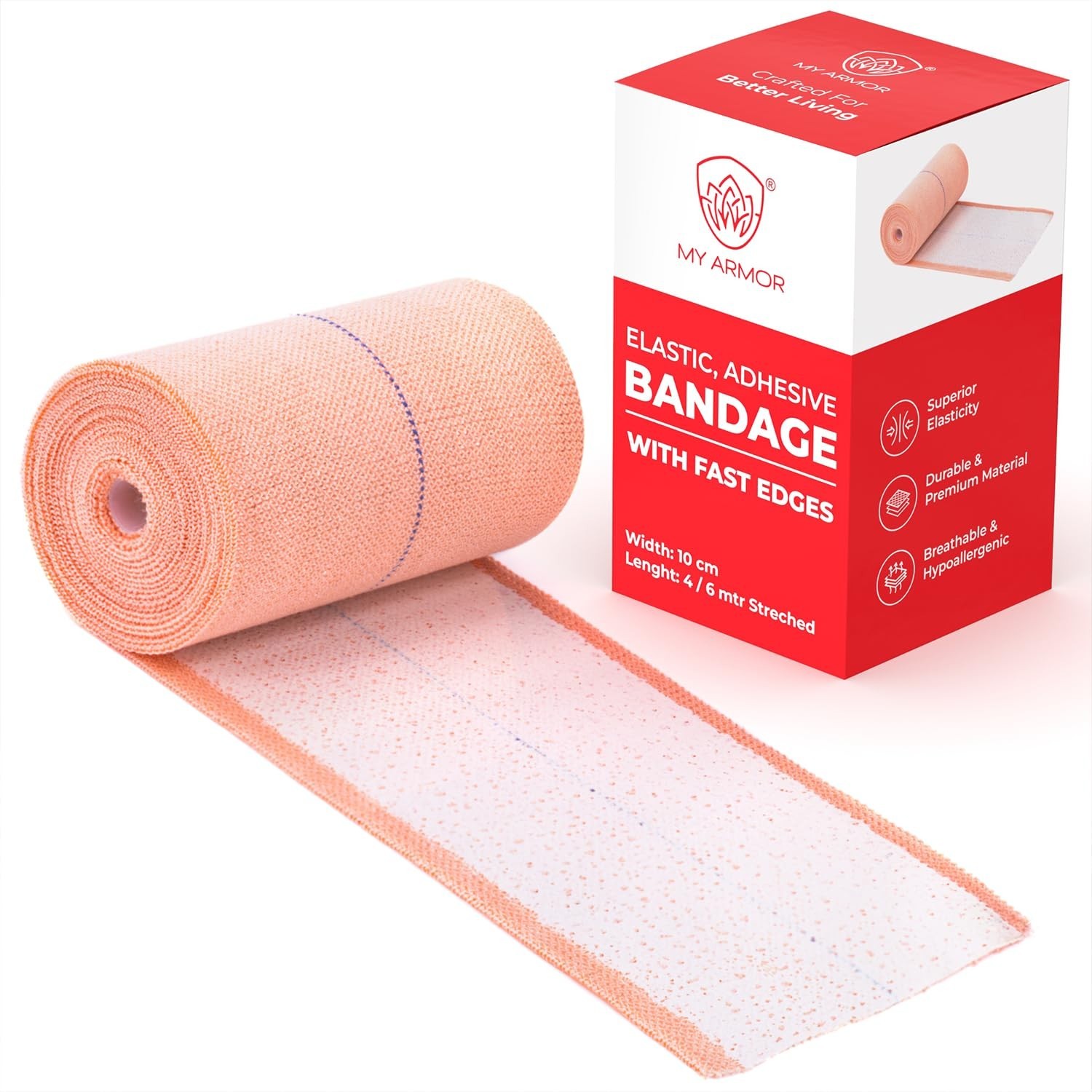 Premium Elastic Adhesive Bandage withFast Edges Support & Pain Relief 10cm x 4mt