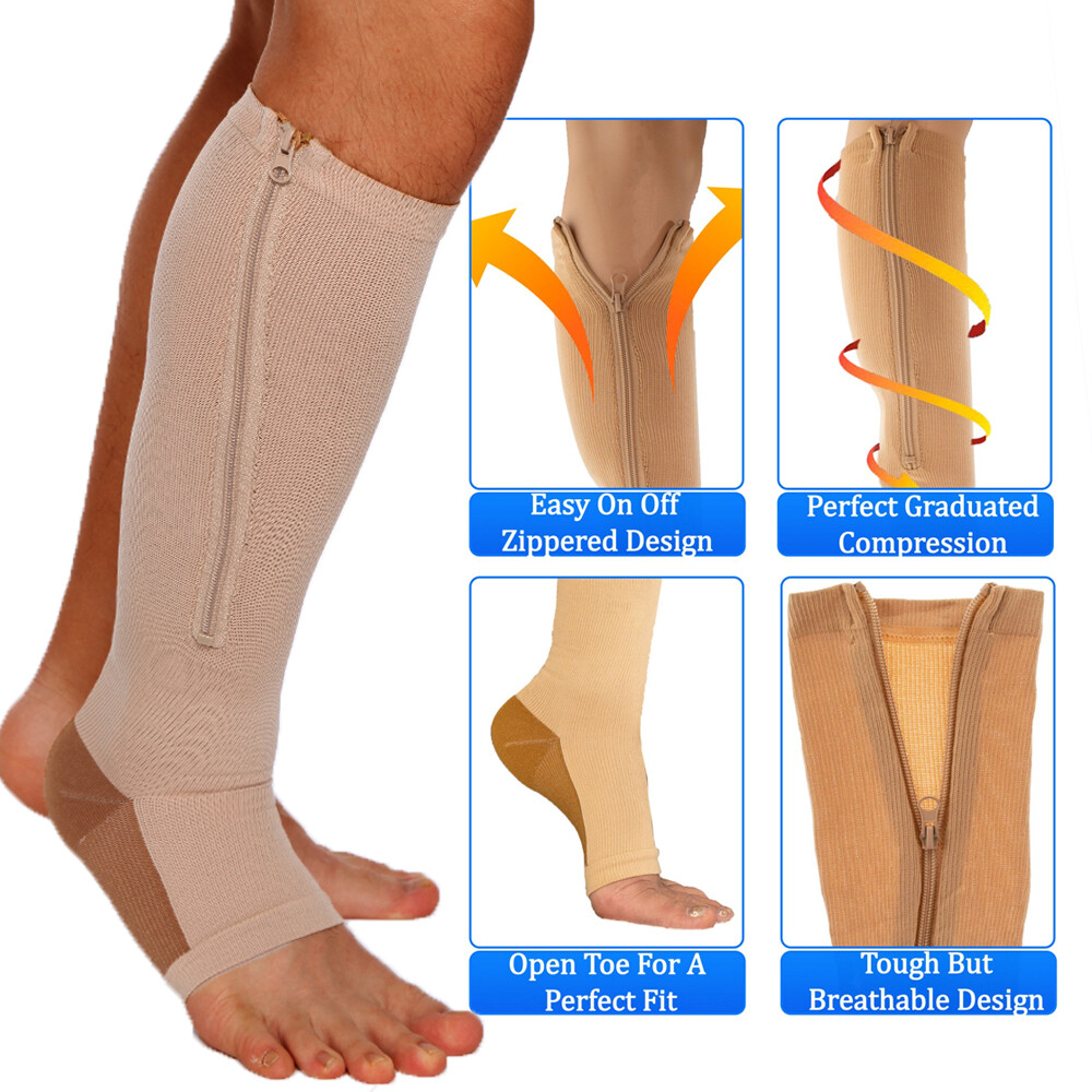 Copper Zipper Compression Socks Support Graduated Stockings Mens Women 20-30mmHg