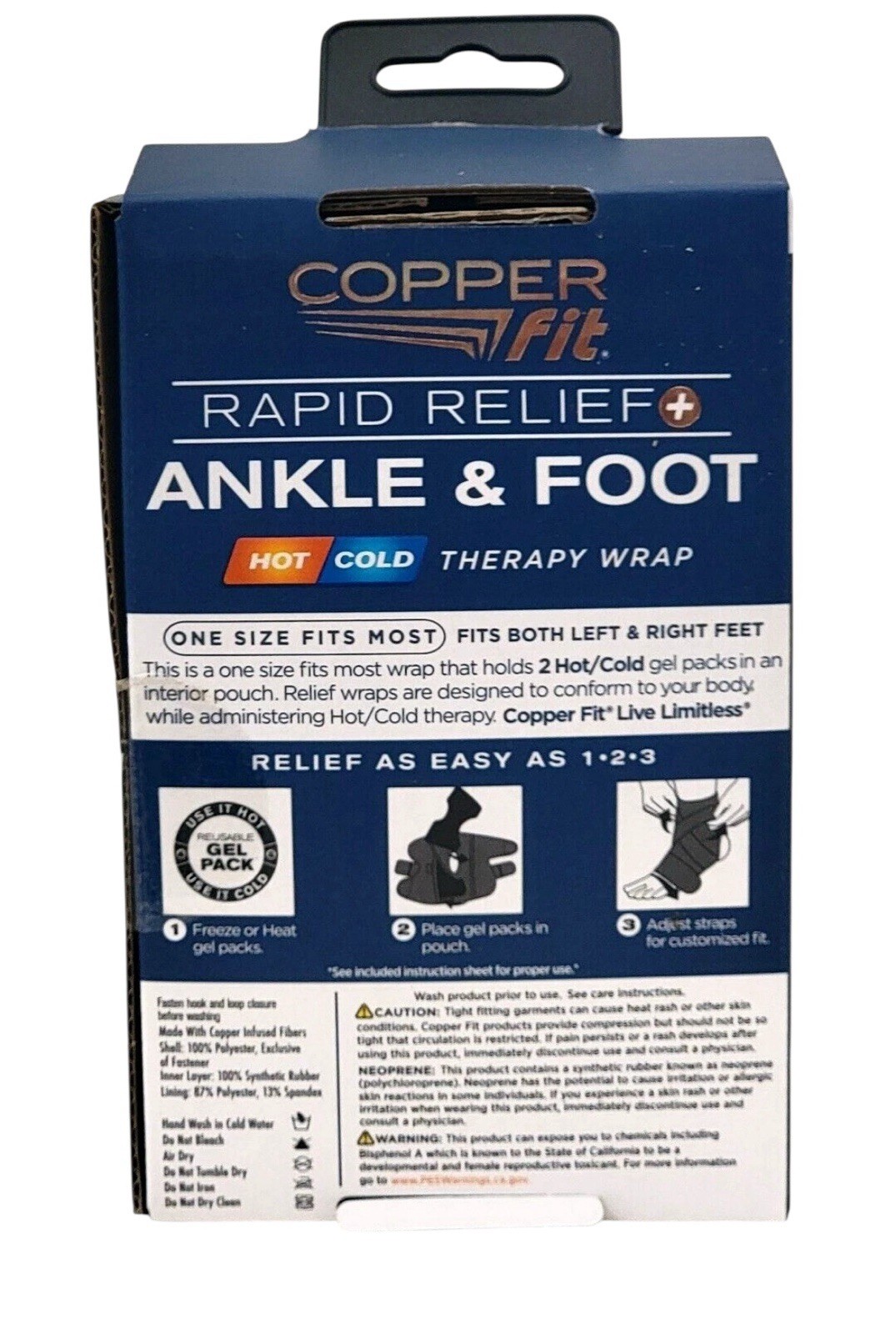 COPPER FIT ANKLE & FOOT RAPID RELIEF UNISEX -ONE SIZE ADJUSTABLE FIT HOT/COLD