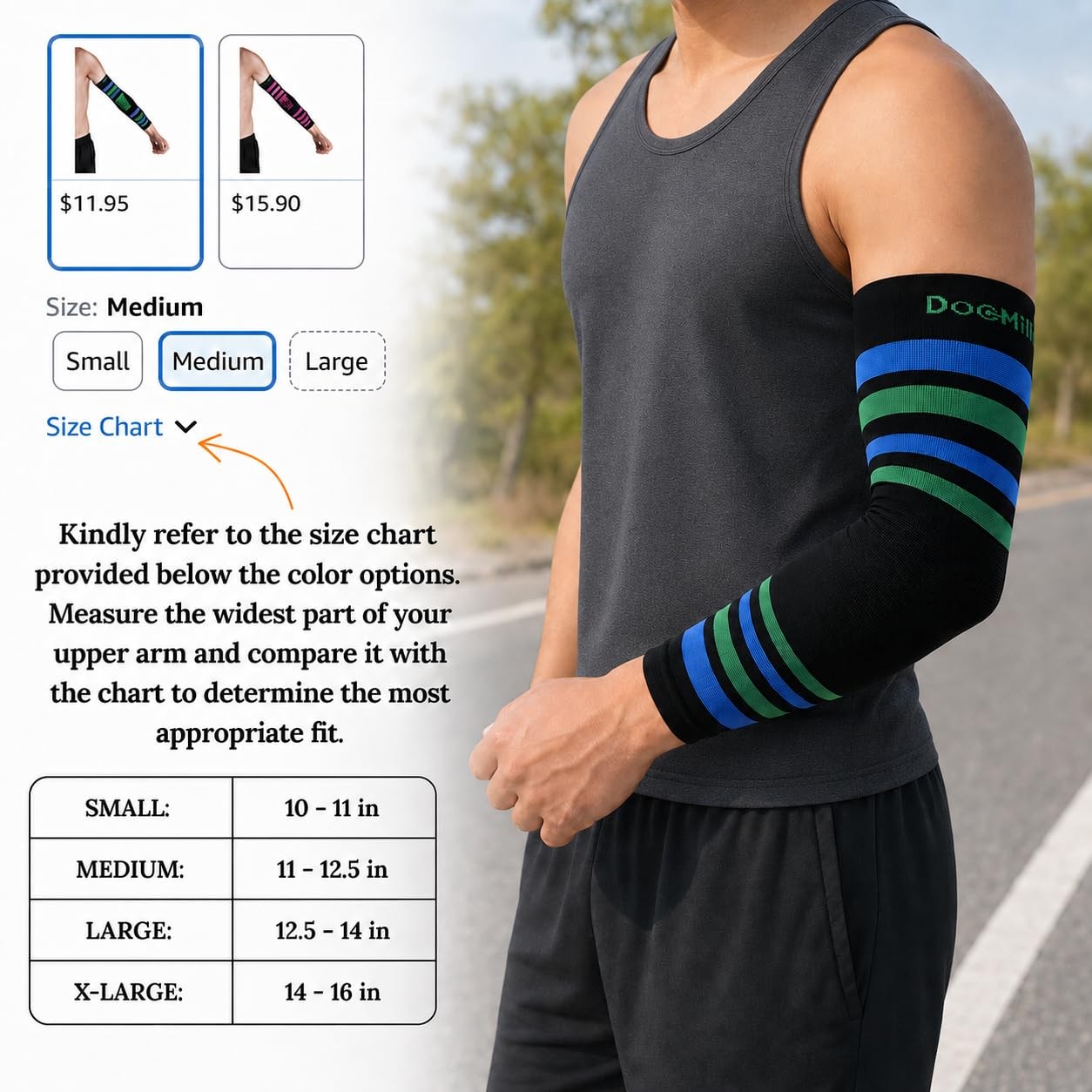 Compression Arm Sleeves 15-20 mmHg for Men and , Lymphedema, Swelling and Cir…