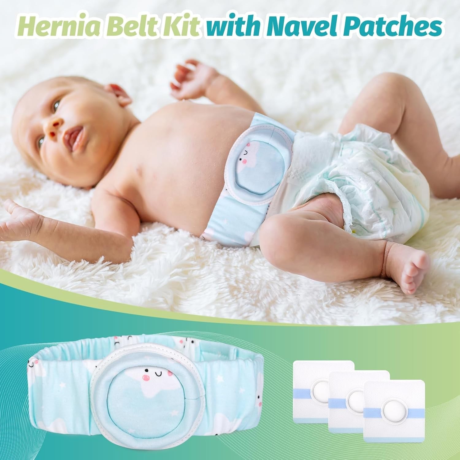 Umbilical Hernia Belt Kit for Baby with compression pads, navel patches & abdomi