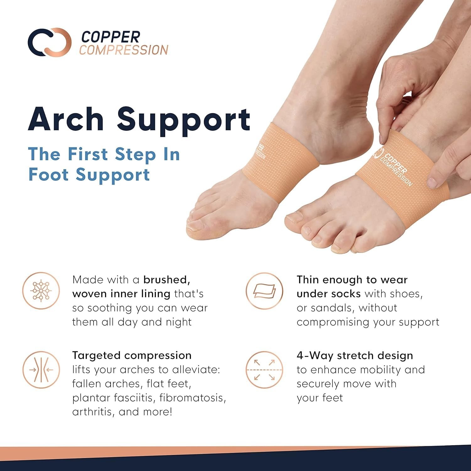 Compression Arch Support Sleeves for Plantar Fasciitis, Flat Feet & High Arches