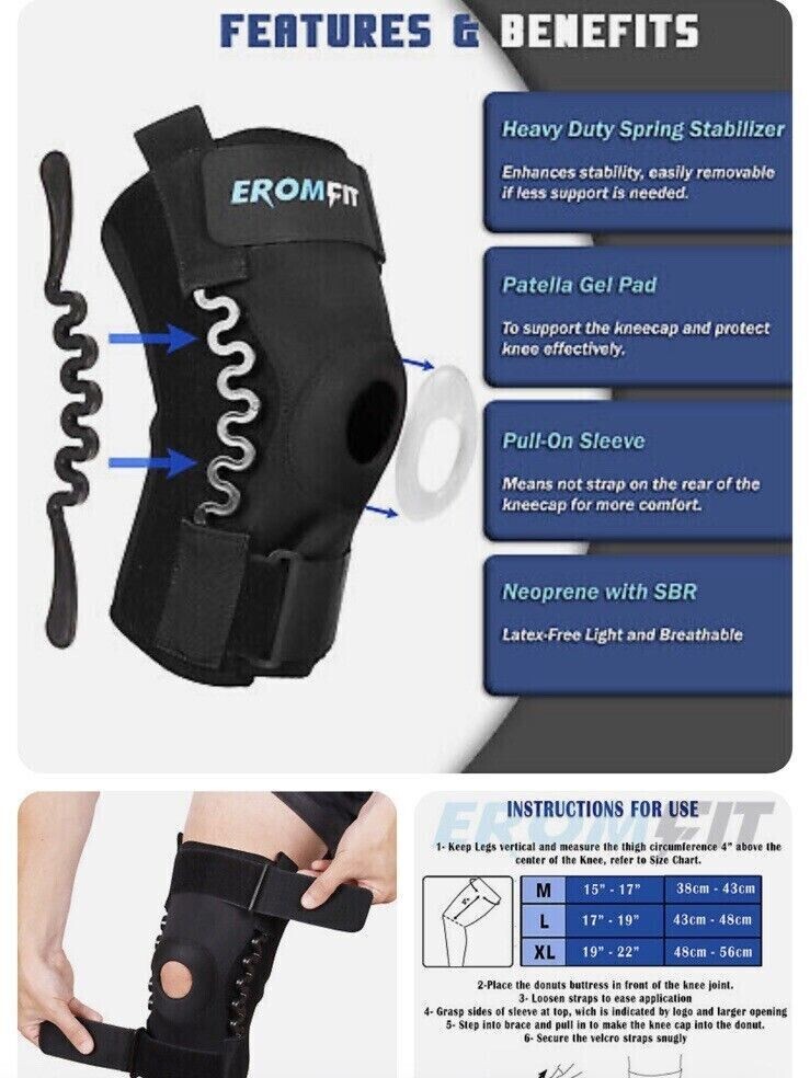 EROMFIT Knee Brace with Side Stabilizers and Open Patella Maximum Support XL