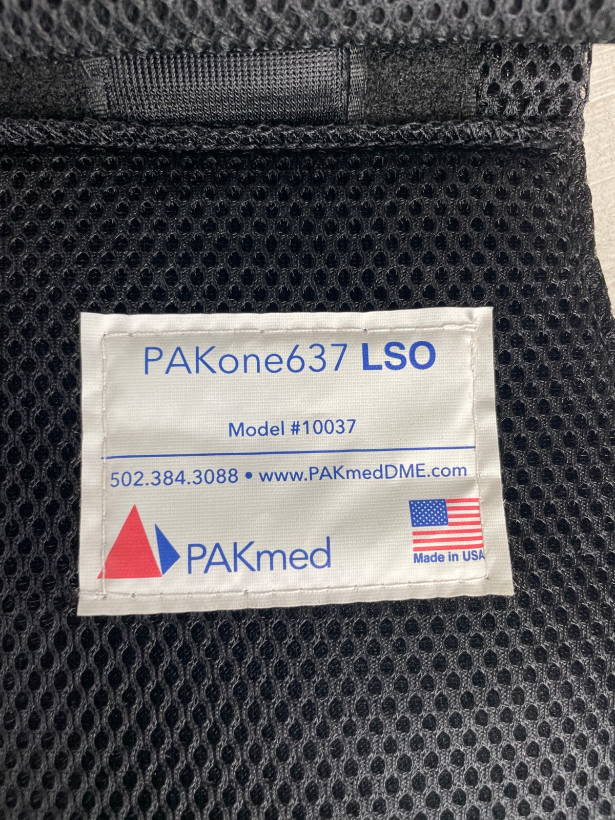 PAKMed Back Brace PAKone 637 LSO Model 10037 Standard USA Black