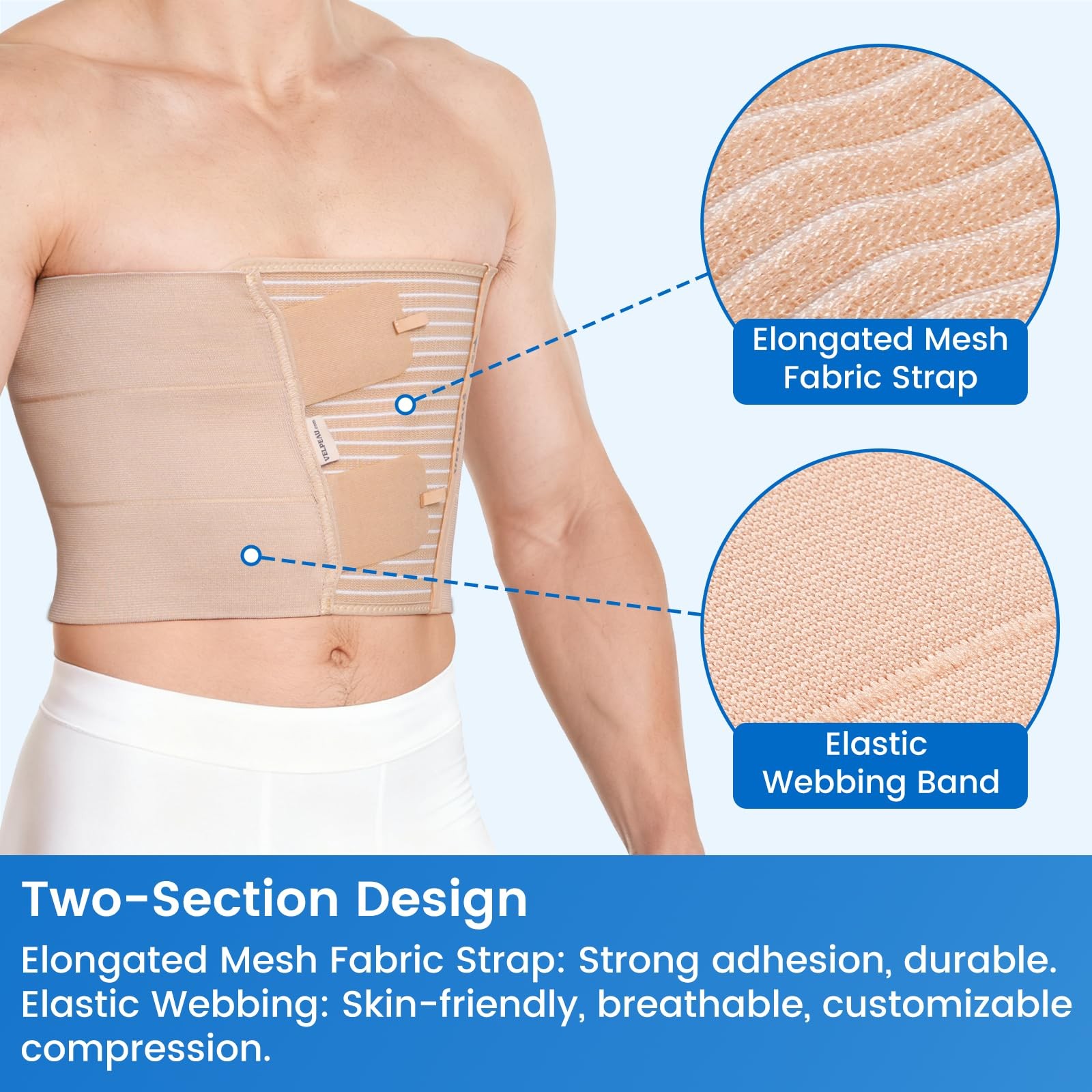 Broken Rib Brace Men Women Wide Compression Chest Binder 9.8 Inch Width