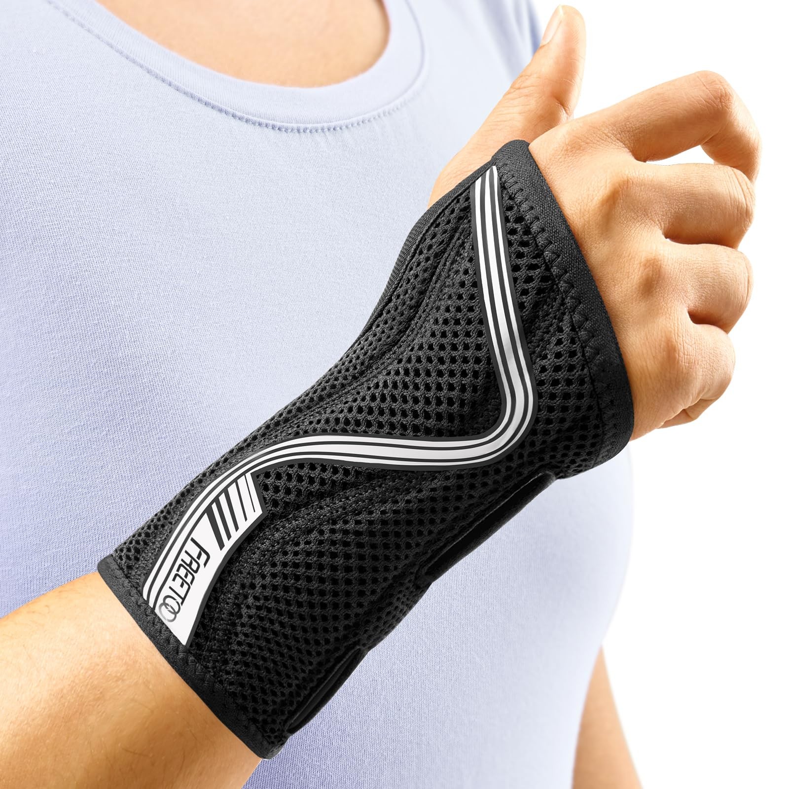 FREETOO Wrist Brace for Carpal Tunnel,[New Large, Black-Grey