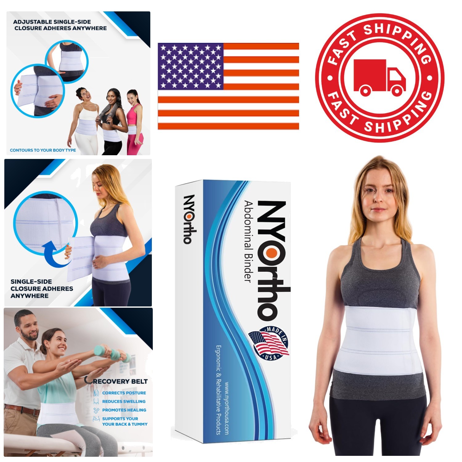 Unisex 9 Inch Abdominal Binder Latex Free Compression Belt for Back Pain Relief