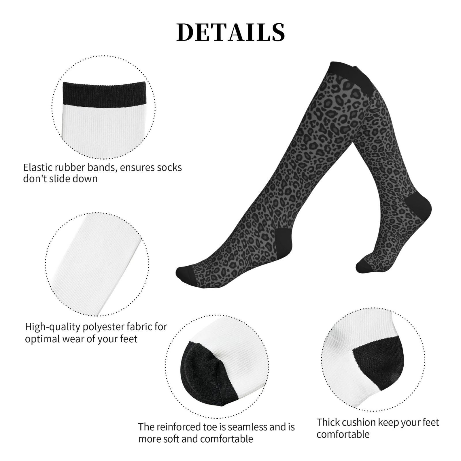 Grey Leopard Compression Socks For & Men 15-20 Mmhg, Best For Running, Nursin…