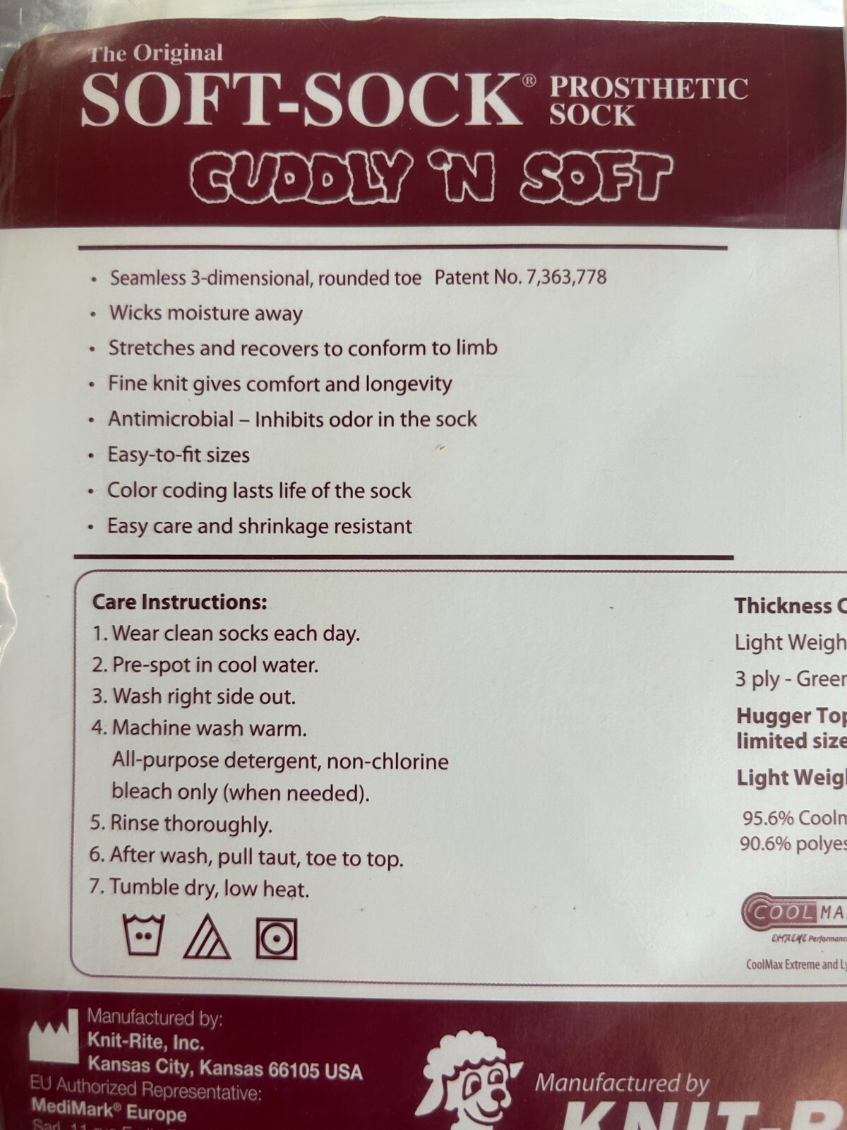 NEW Knit-Rite Soft Sock Prosthetic 1SP3SRMD 3-PLY Soft Medium 1, 2/16”-20”