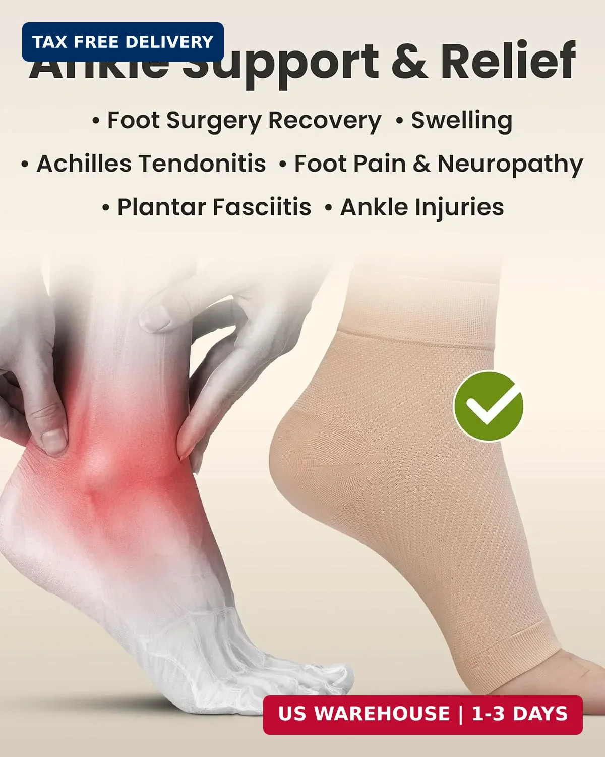 KEMFORD Ankle Compression Sleeve – 1-Pair, Plantar Fasciitis Braces – Open Toe C