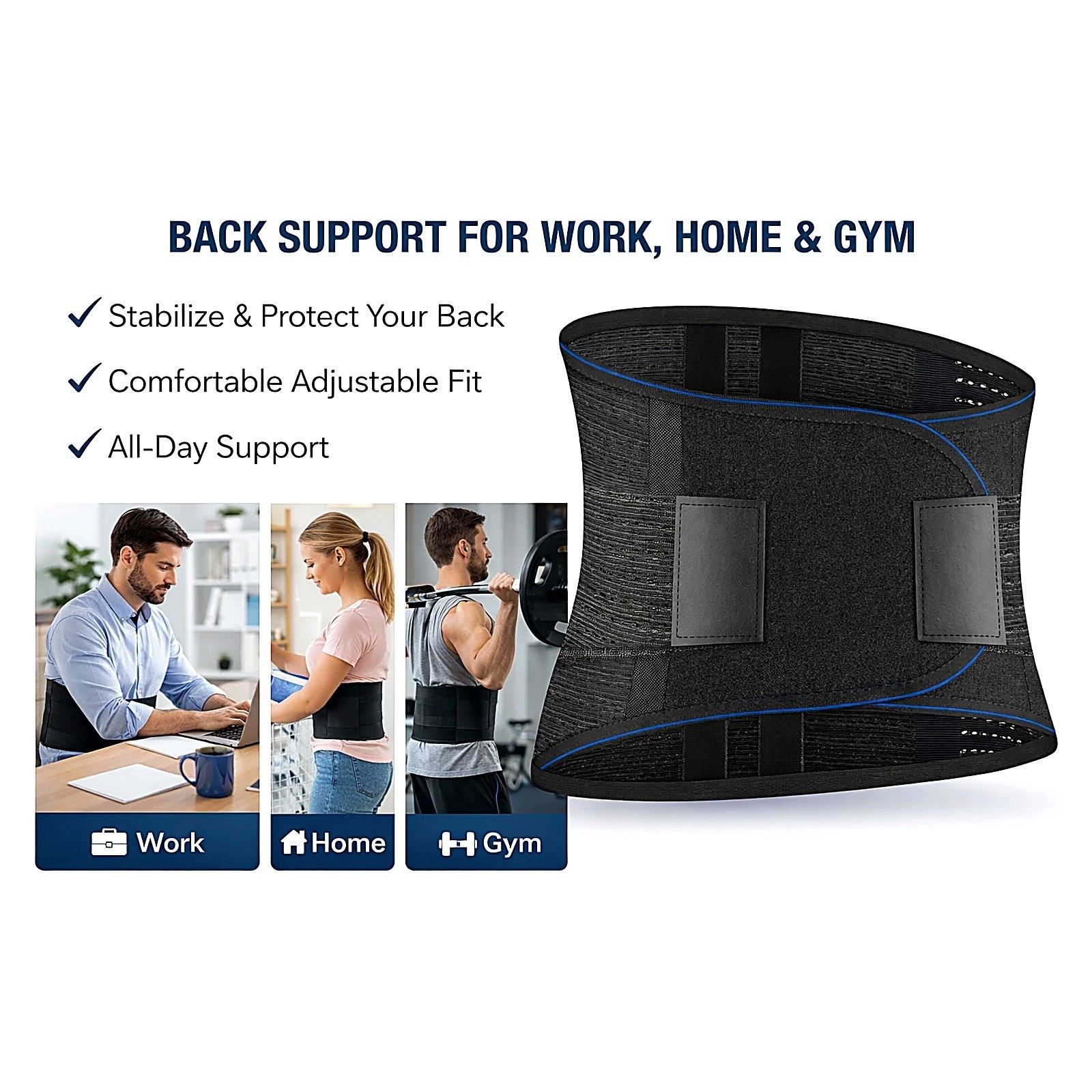 Back Support Belt Lumbar Waist Brace Adjustable Posture Lifting Work Men Women