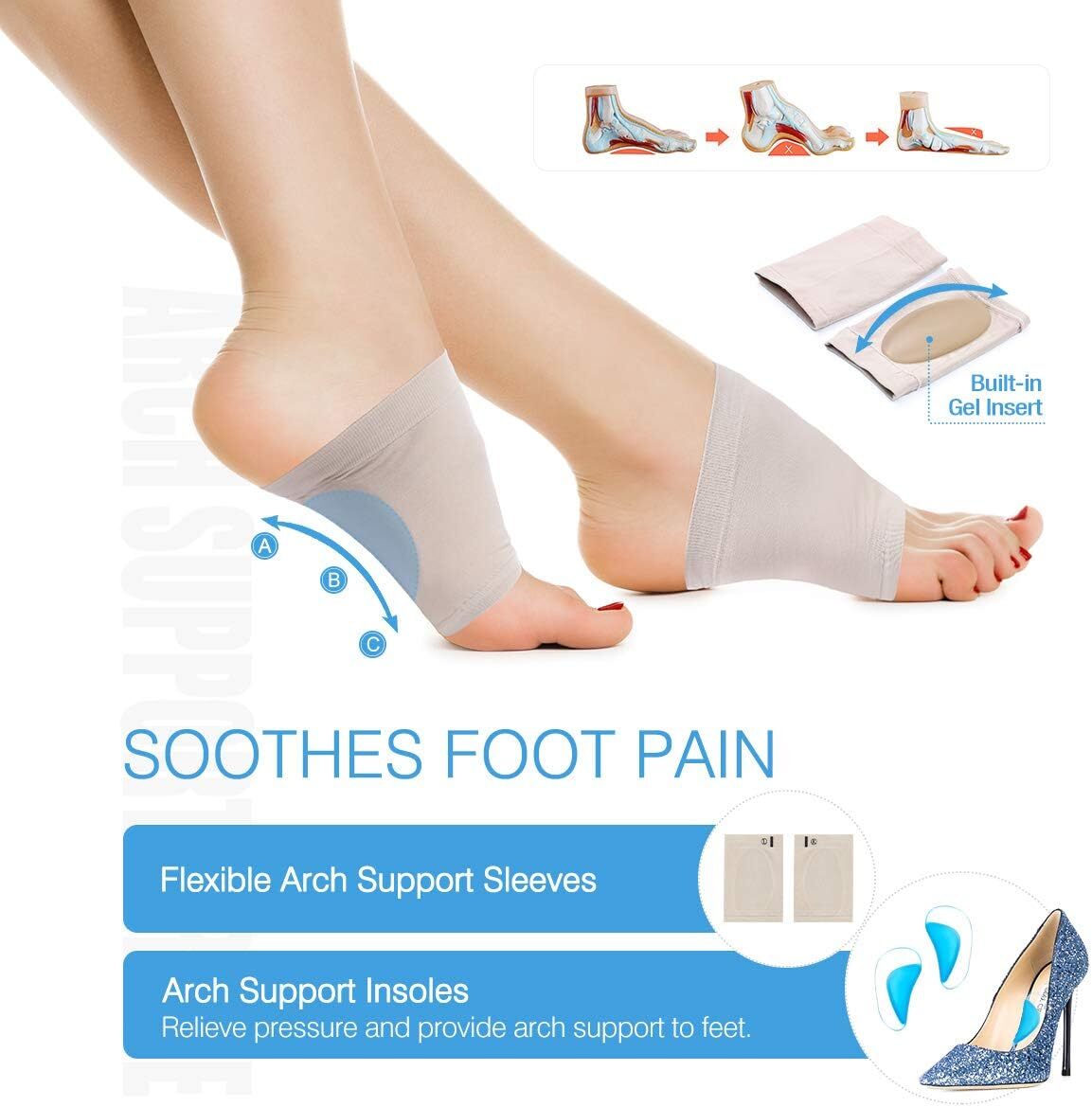 Tikaton Arch Support Brace 12 PCS Adjust Plantar Fasciitis Cushions Pain Relief