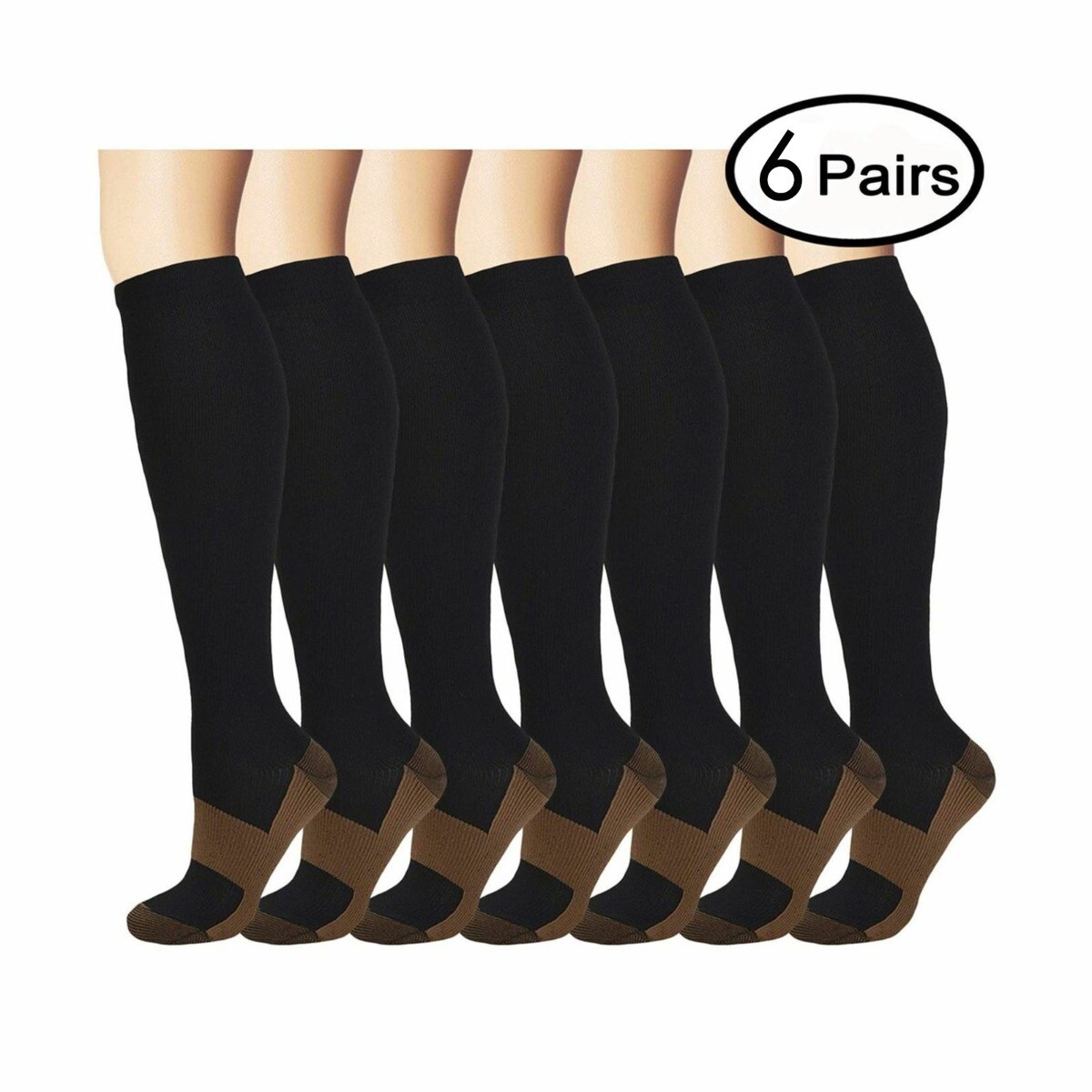 3 Pairs Copper Compression Socks 20-30mmHg Energy Support Recover Fit Knee High