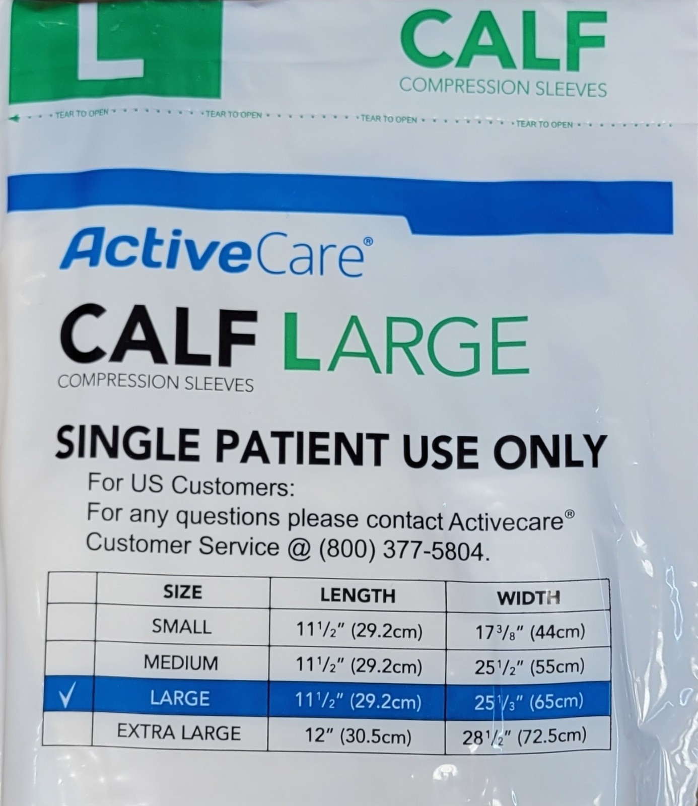 NEW BOX OF 5 ACTIVECARE CALF COMPRESSION SLEEVES LARGE A201C220S10 (SIZE: L)