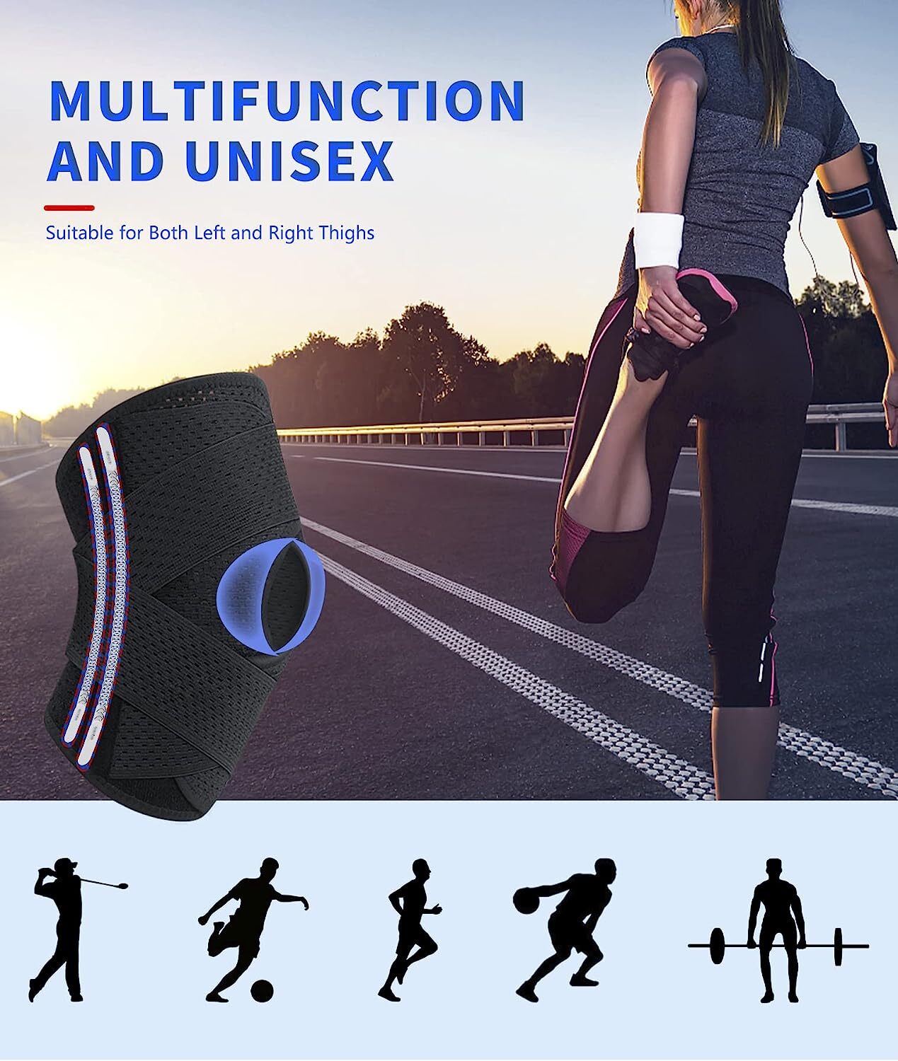 Knee Brace Compression Knee Support with Air Mesh Fabric, Adjustable Knee Wrap