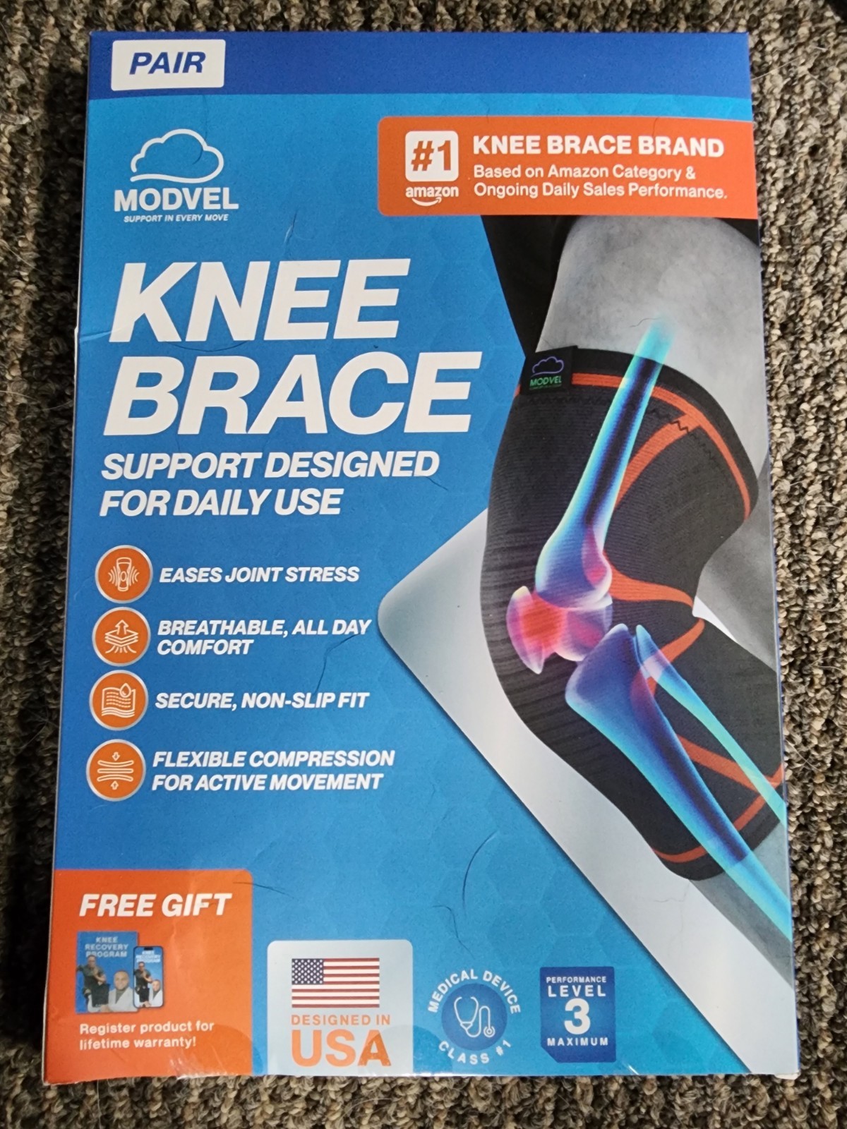 Modvel Knee Brace Medium Level 3 Black One Pair