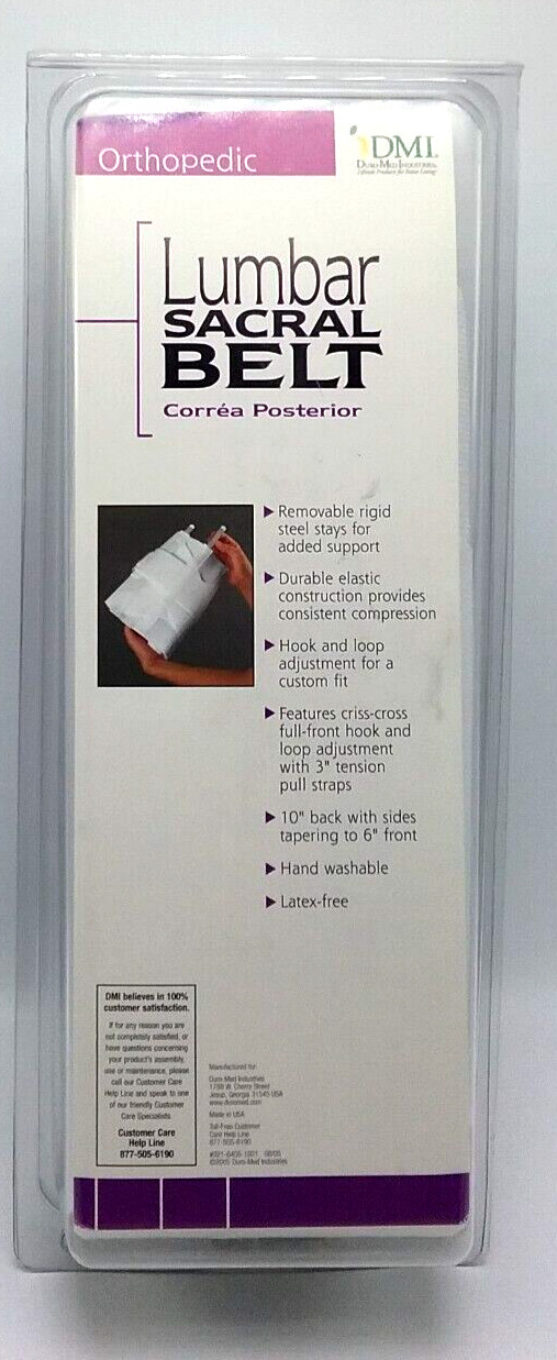 DMI Lumbar Sacral Support Belt 10″ Fits XL 42″-48″ Waist White USA 2005