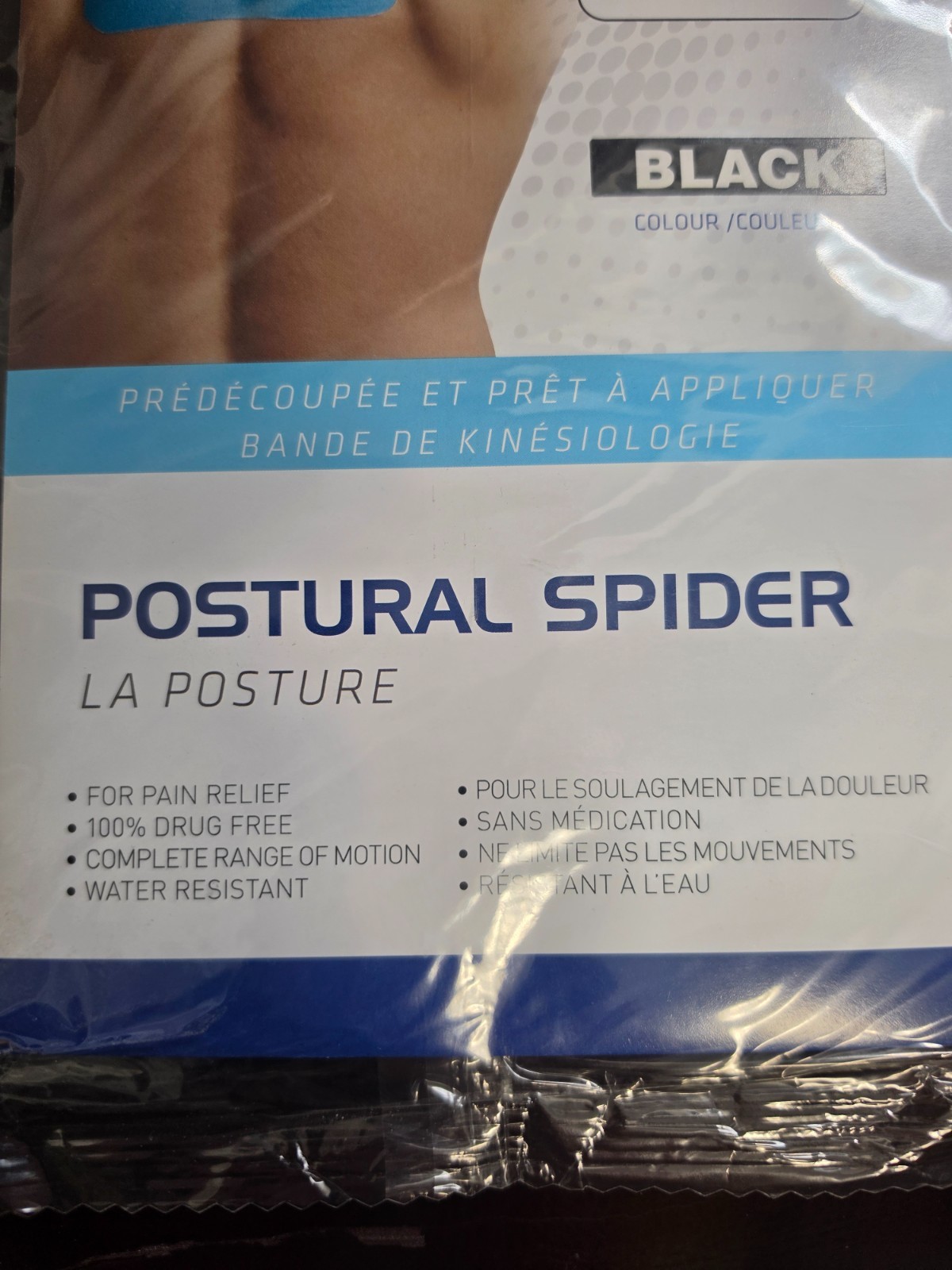 SPIDER TECH PRECUT READY TO APPLY KINESIOLGY TAPE (POSTURAL SPIDER) BLACK