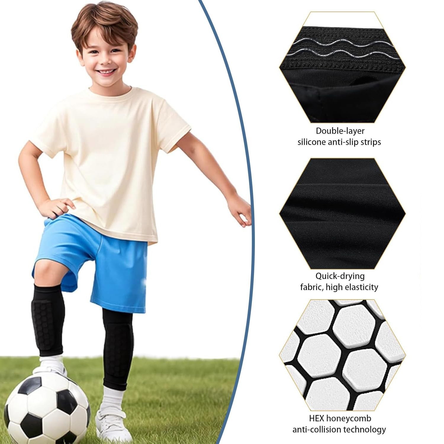 2 Pairs Soccer Shin Guards, Shin Guards Soccer Kids Youth Adult Calf Compress…