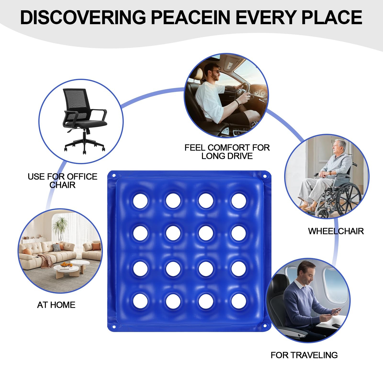 2-Pack Inflatable Seat Cushions, Pressure Relief Waffle Large, Blue and Cream