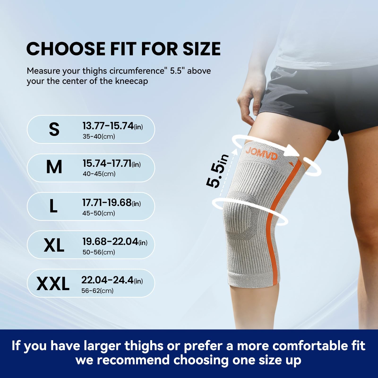 JOMVD Knee Compression Sleeve for Arthritis Pain – Brace Large, Grey
