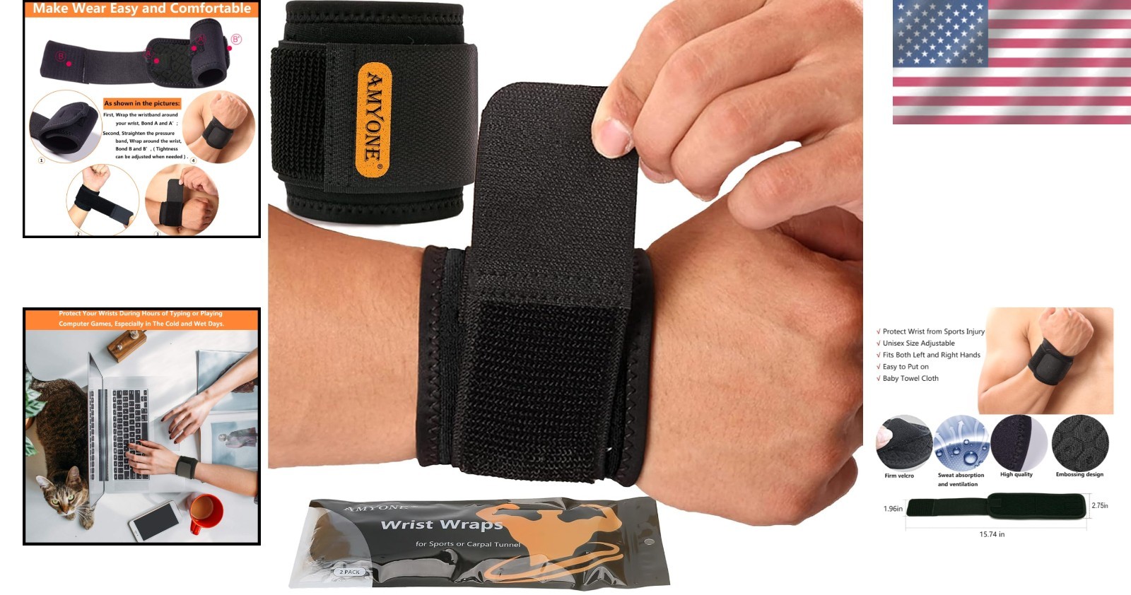 2 Pack Adjustable Wrist Brace for Carpal Tunnel – Flexible & Comfortable Relief