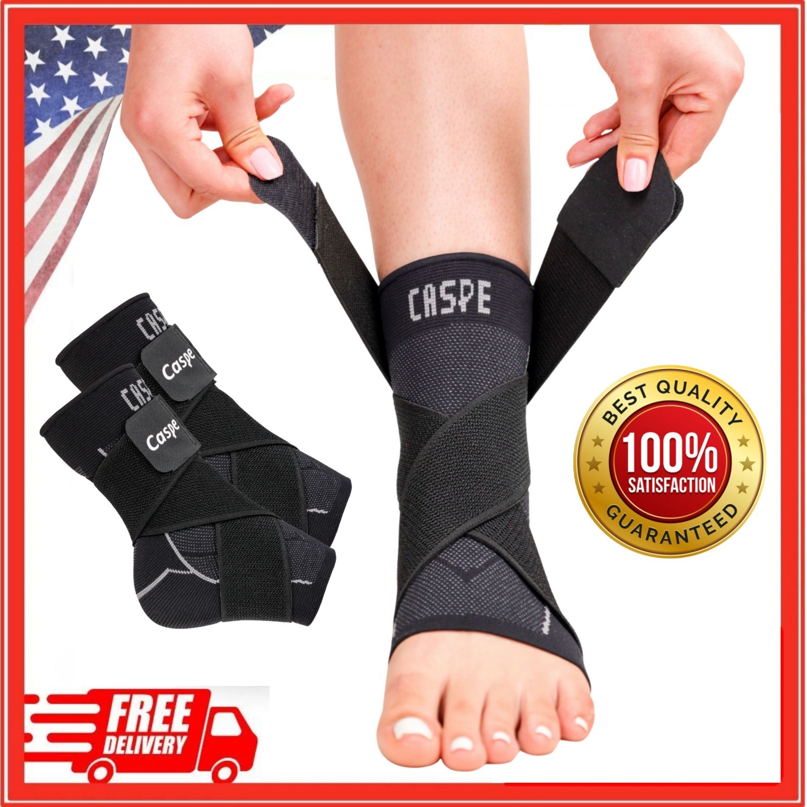 Caspe 2X Ankle Brace Support Compression Sleeve Fasciitis Pain Relief Foot Wrap