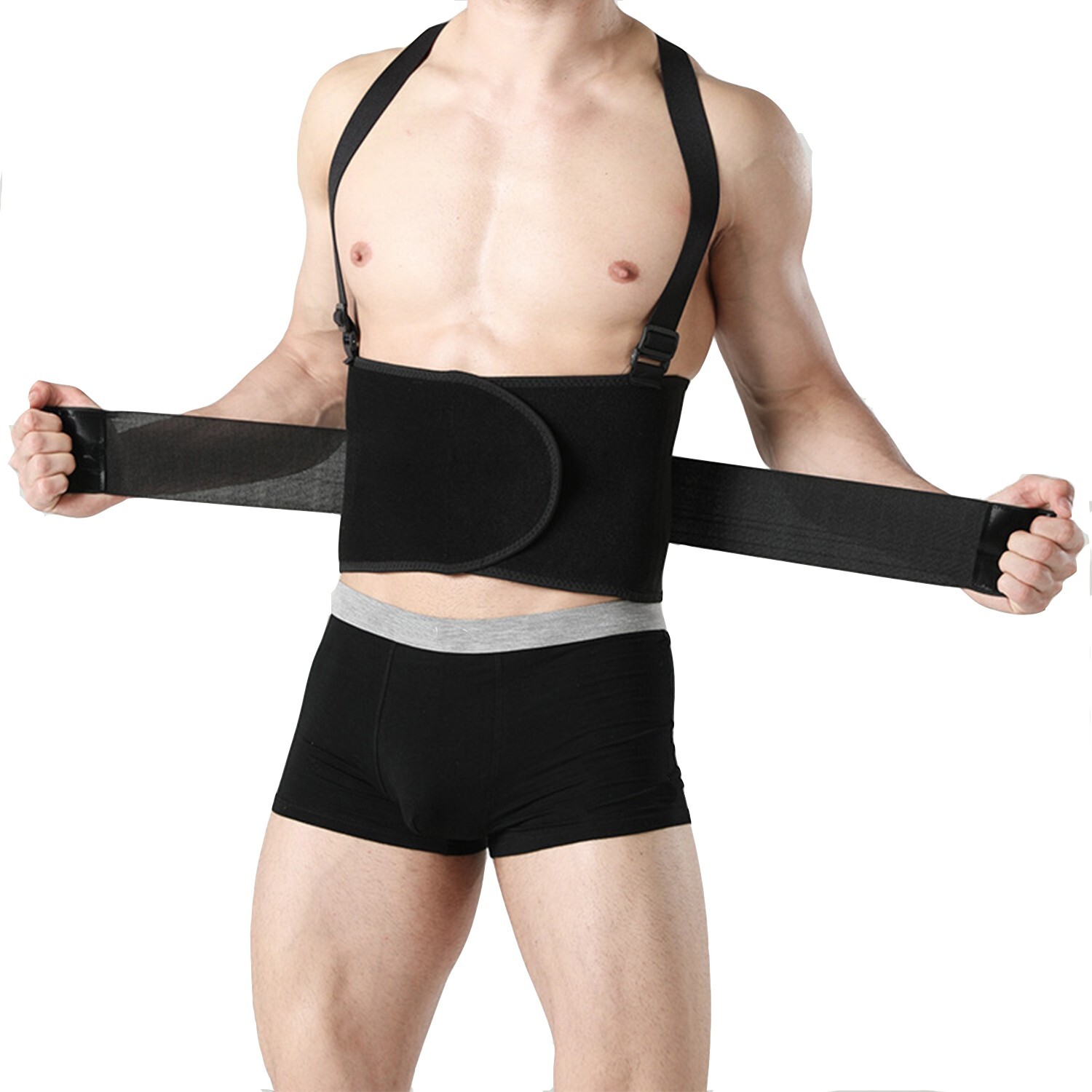 Working Lumbar Lower Back Brace Support Belt with Adjustable Shoulder Straps Men