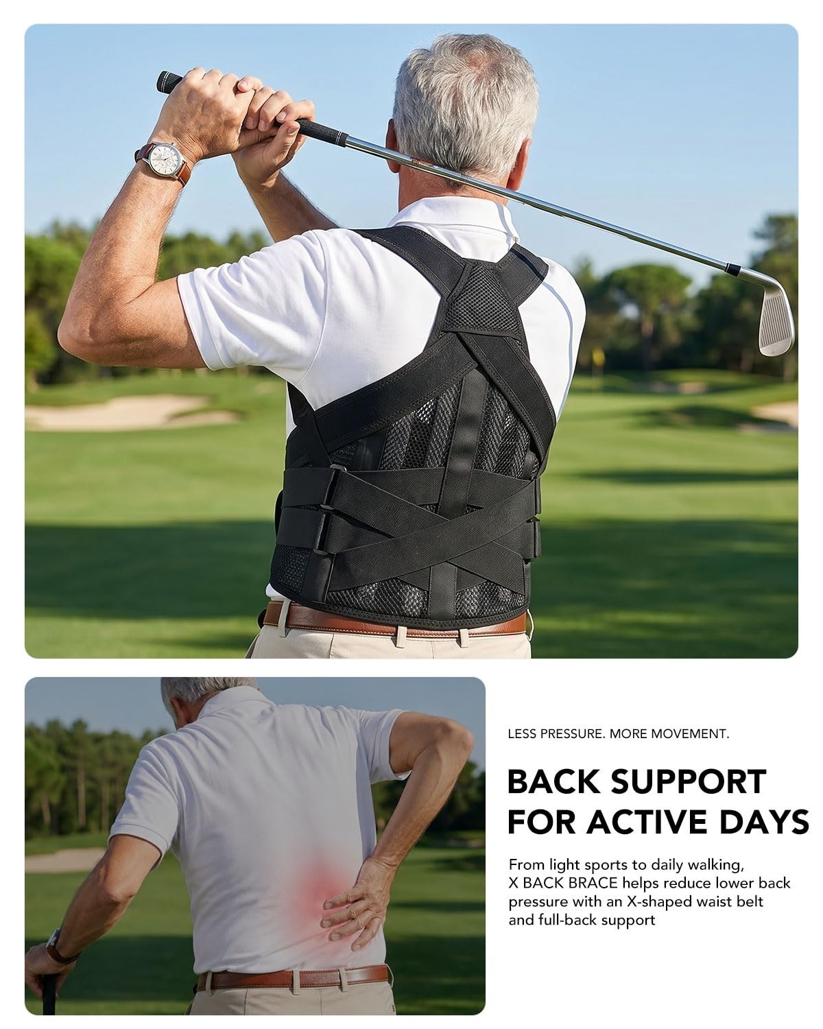 Posture Corrector Back Brace for Pain Relief, Adjustable Lumbar Support, Breatha