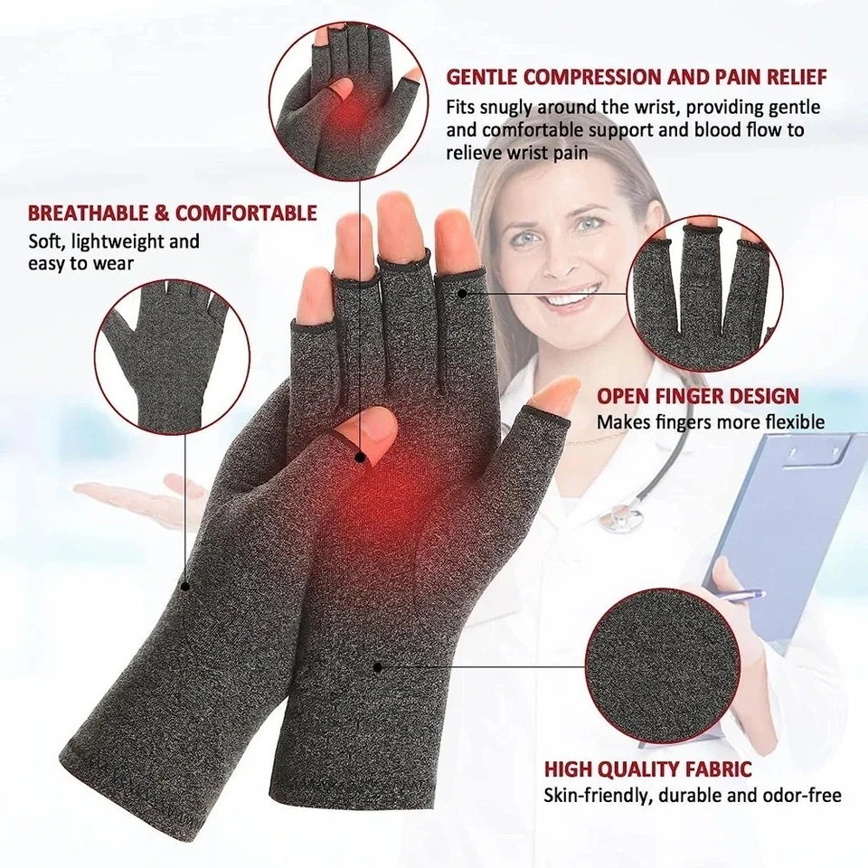 Arthritis Compression Gloves Fingerless Hand Support Carpal Tunnel Pain Relief