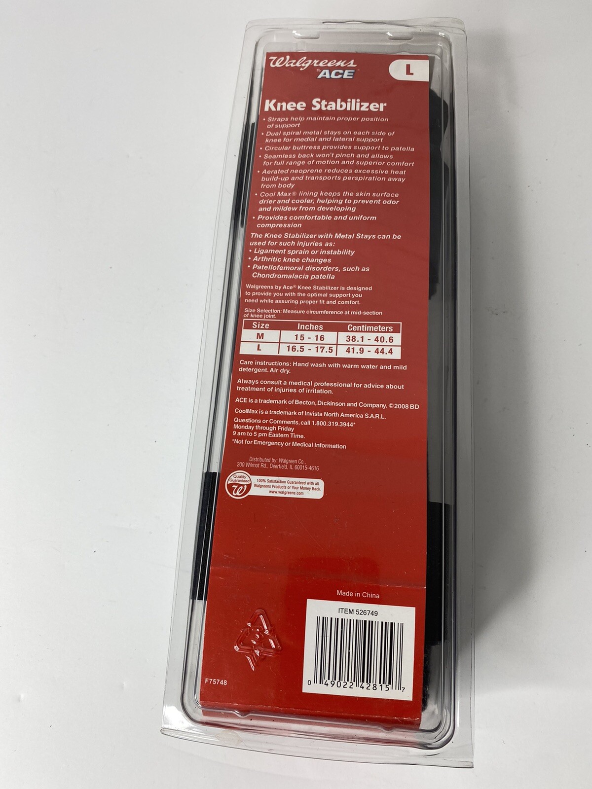 Walgreens ACE Knee Stabilizer with 2 Adjustable Straps & Metal Stays