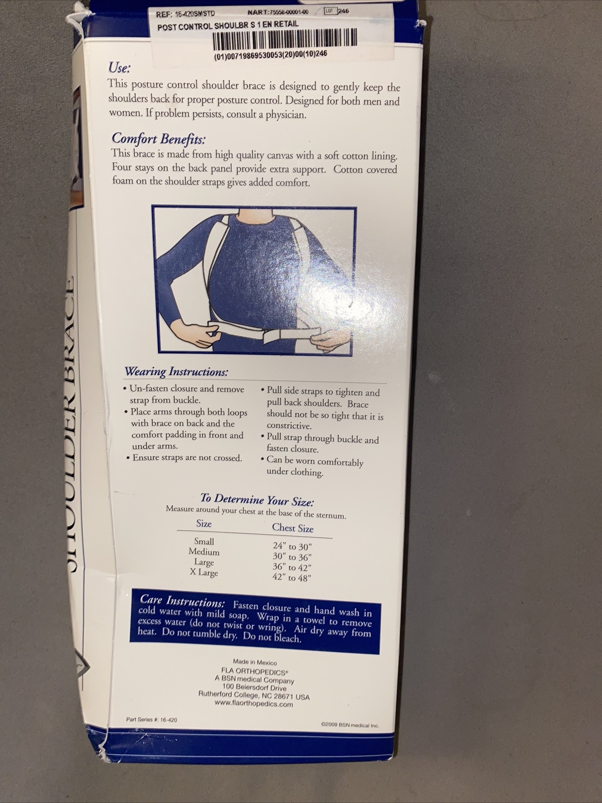 FLA Posture Control Shoulder Brace White Small , New