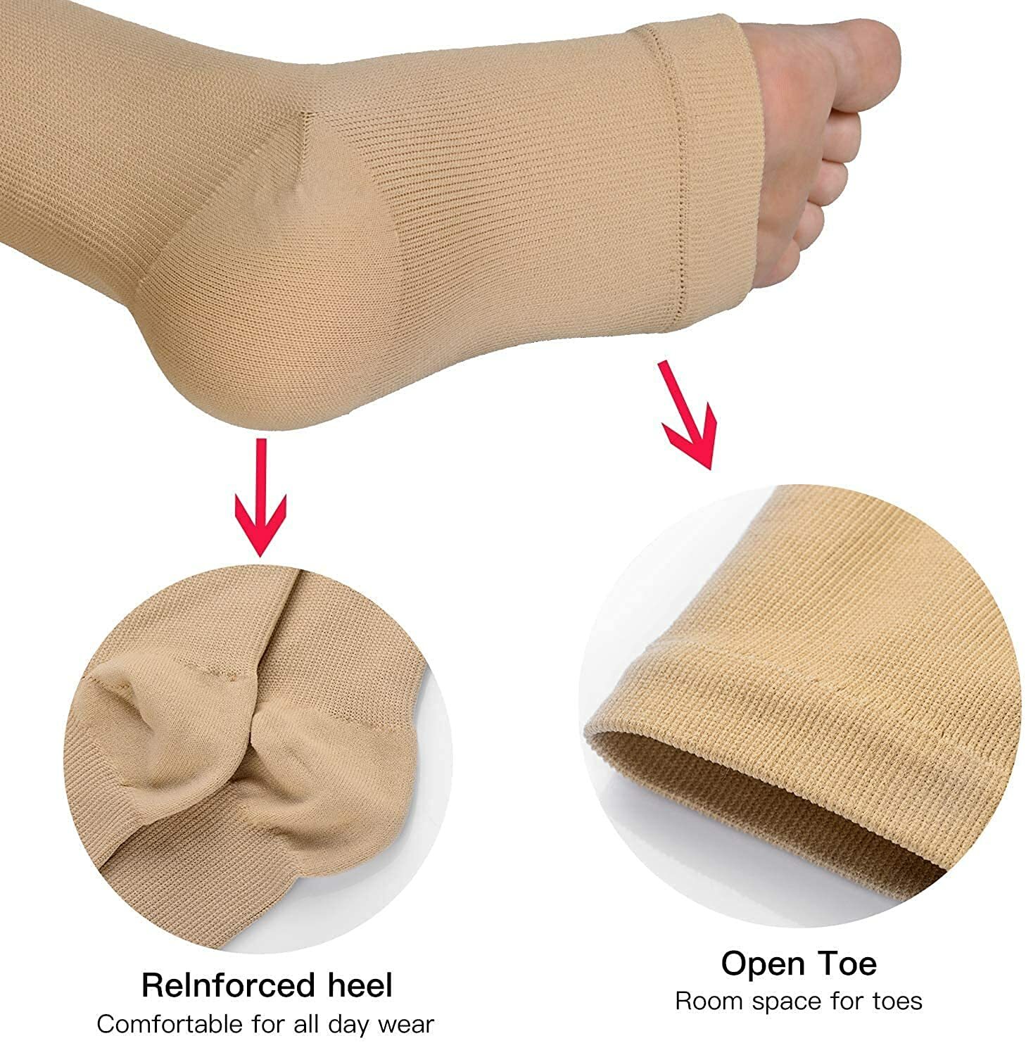 Open Toe Compression Socks 1-6 Pairs Calf Knee High Zipper Compression Stockings