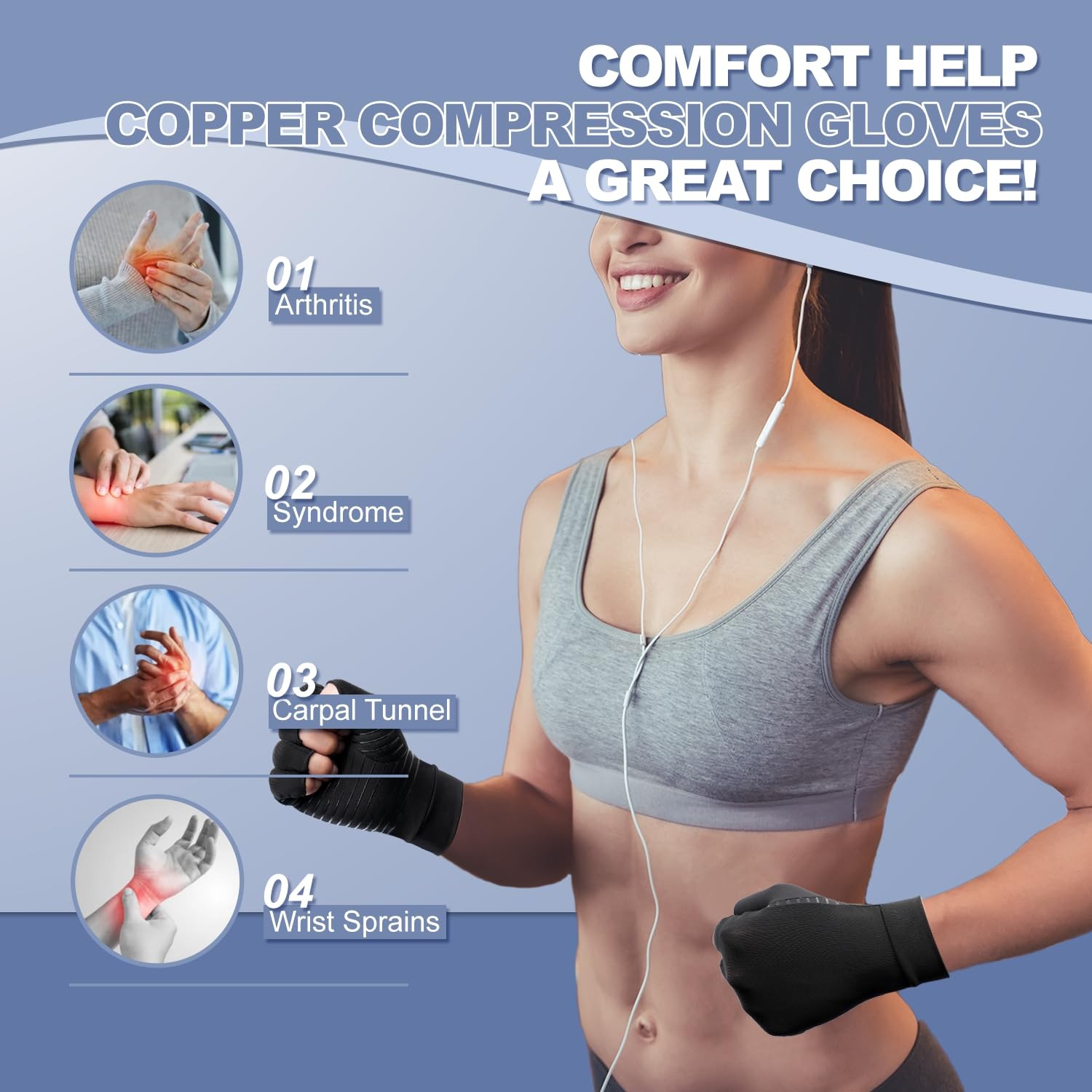 2 Pair Arthritis Compression Gloves Hand Support Joint Pain Relief Carpal Tunnel