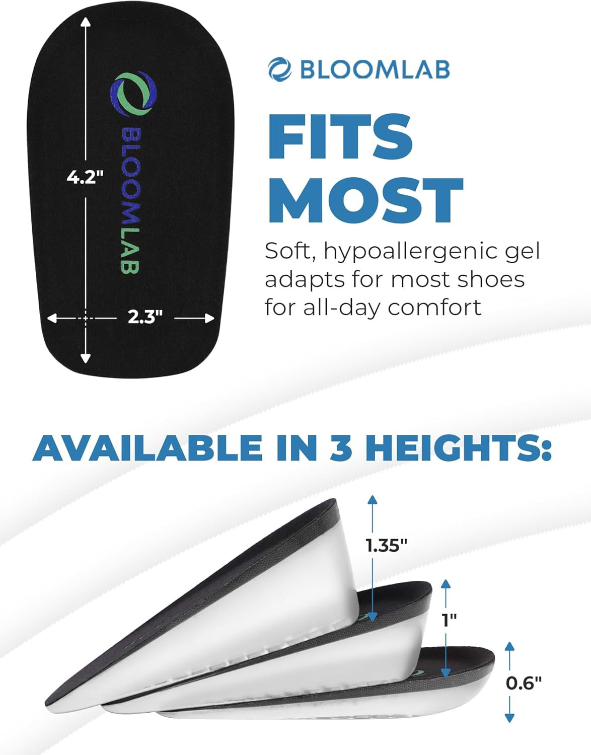 Plantillas de Aumento de Estatura Gel Suave Dolor Talon Hombre Mujer 1 Par New
