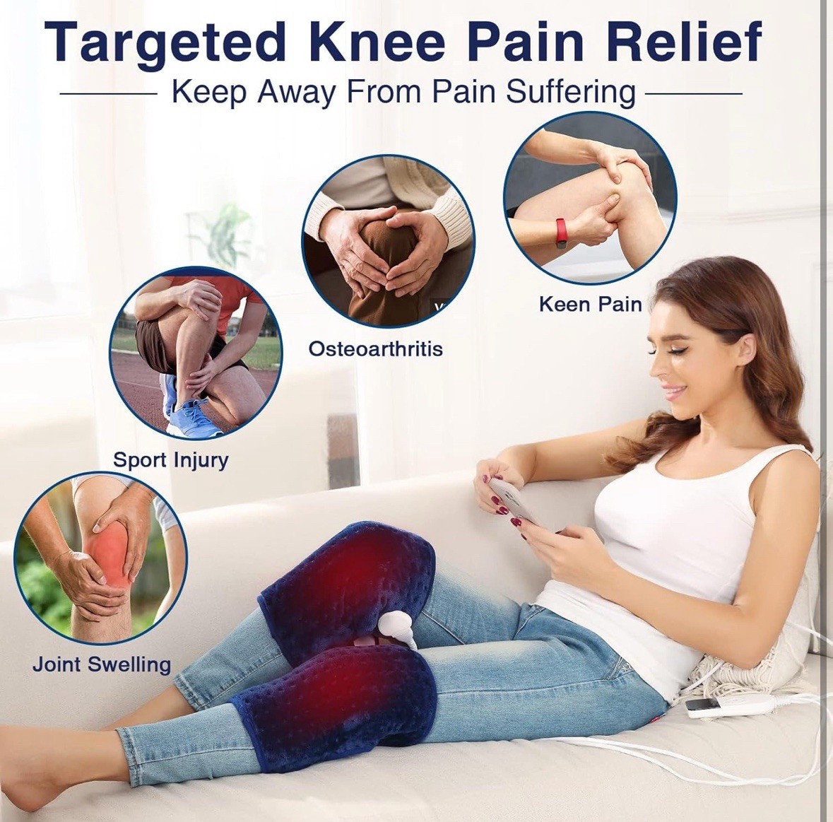 Electric Heated Knee Pad Brace Arthritis Pain Relief Warm Therapy Leg Wrap Belt