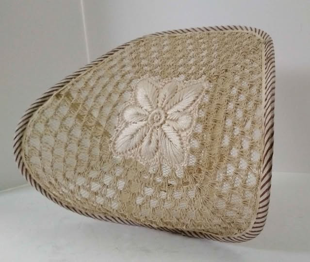 Auto Seat Back Support Cushion Beige Embroidery Stitched Floral Design Center