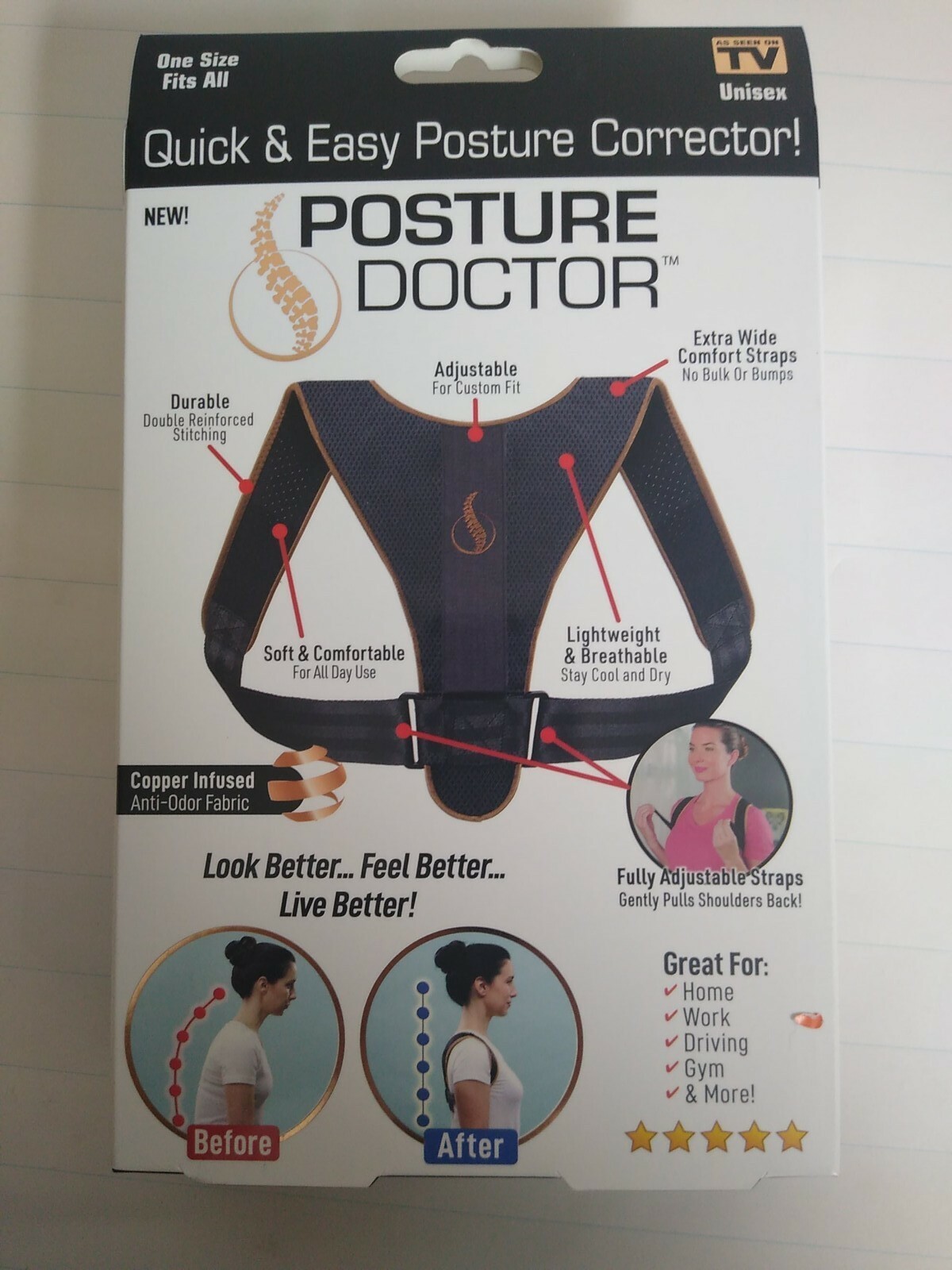 Posture Doctor quick and easy Posture Corrector one size fits Copper Infused