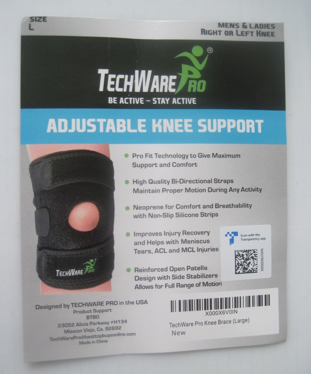 TechWare Pro Knee Brace Support Knee Brace for Knee Pain Size Large New