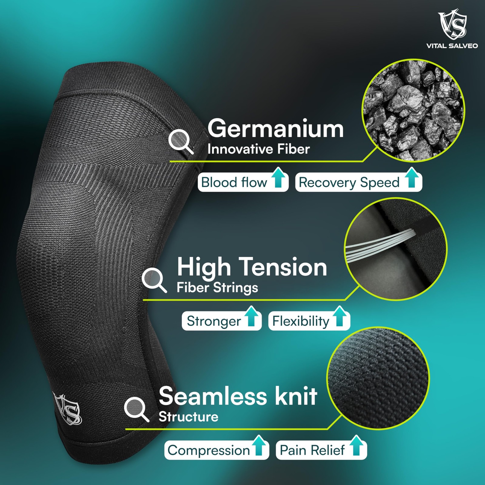 Vital Salveo 3D Knit Knee Compression Sleeve – Dynamic Recovery Small, Black