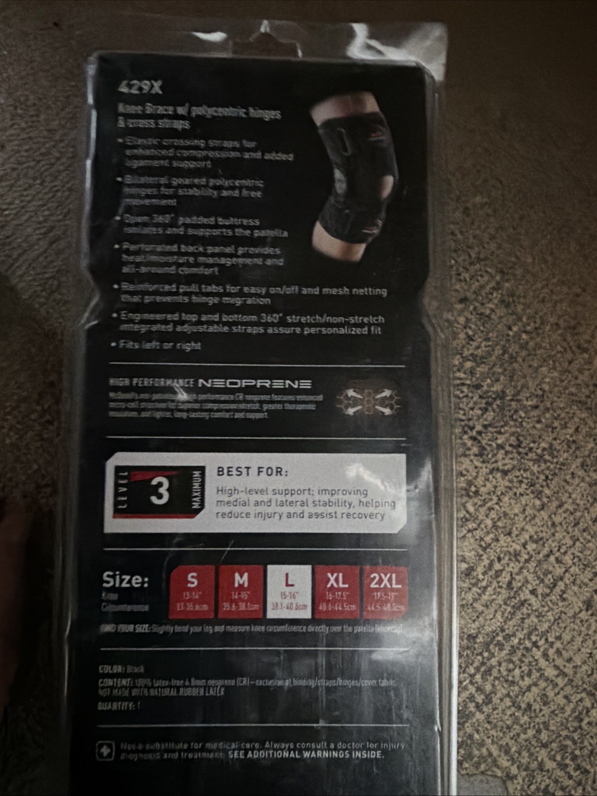 McDavid Hinged Knee Brace With Cross Straps, 429X, Level 3, (Size: LARGE) NIOB
